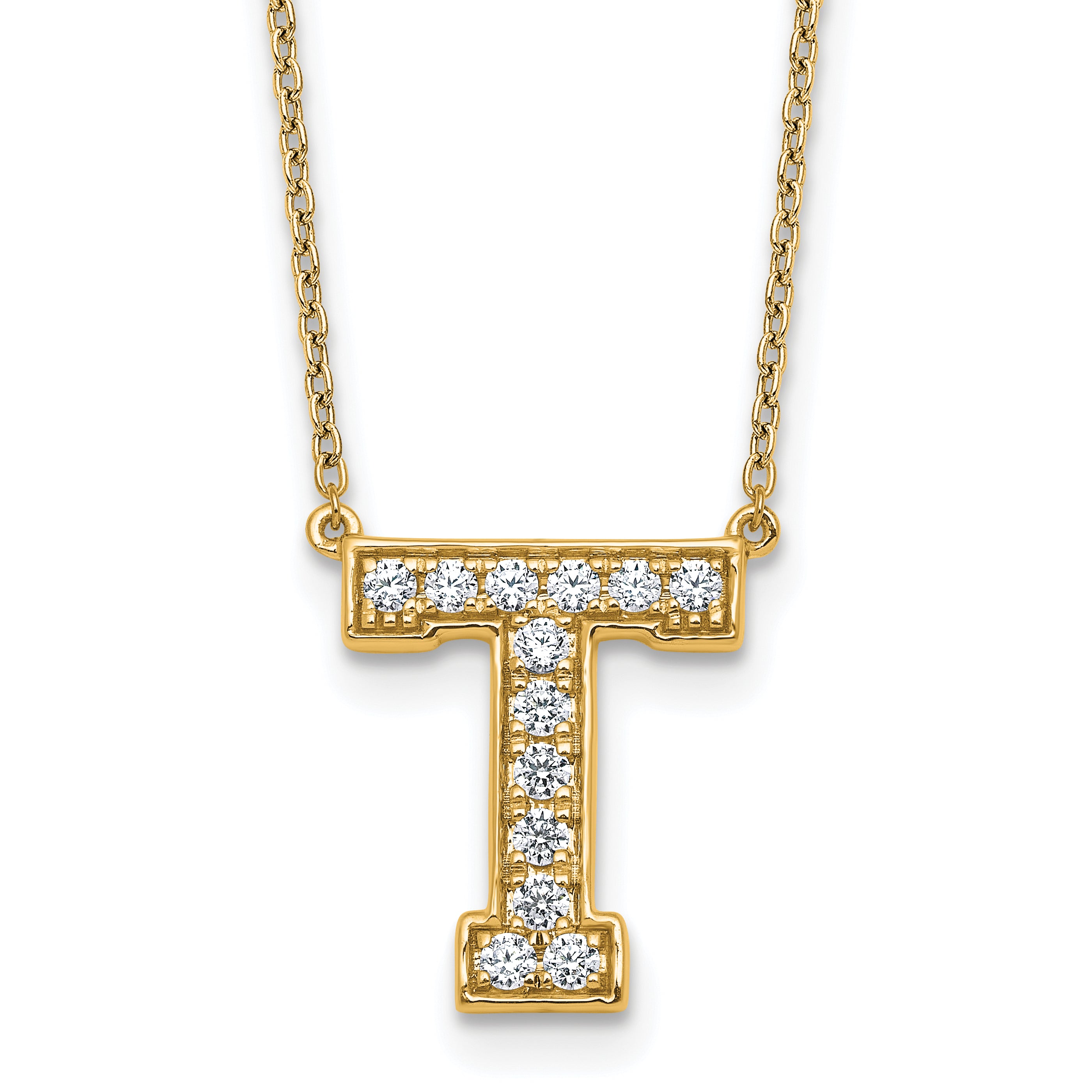 14k 1/3 carat Lab Grown Diamond VS+ F+ Complete Letter T 18 inch Initial Necklace