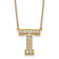 14k 1/3 carat Lab Grown Diamond VS+ F+ Complete Letter T 18 inch Initial Necklace