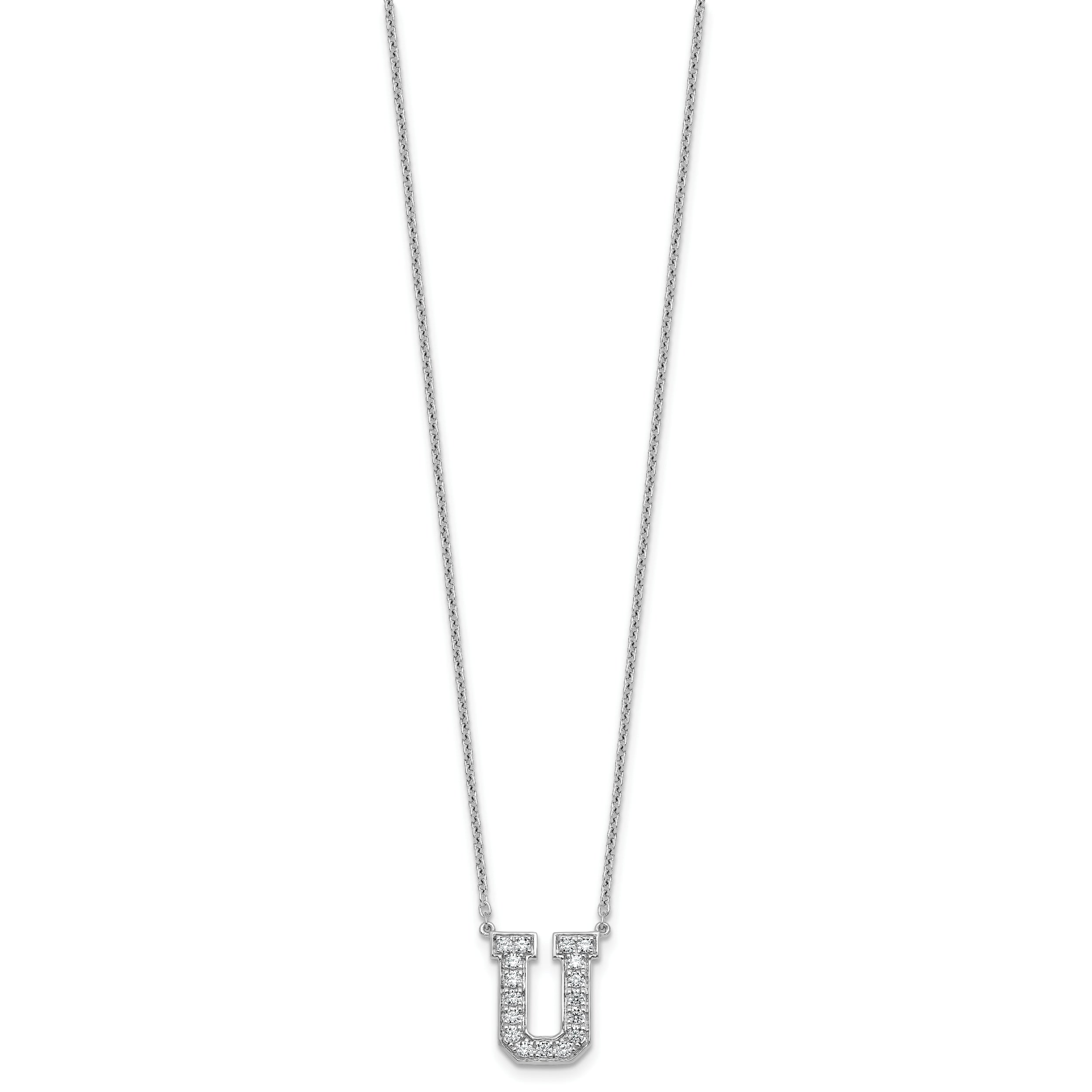 14k White Gold 3/8 carat Lab Grown Diamond VS+ F+ Complete Letter U 18 inch Initial Necklace