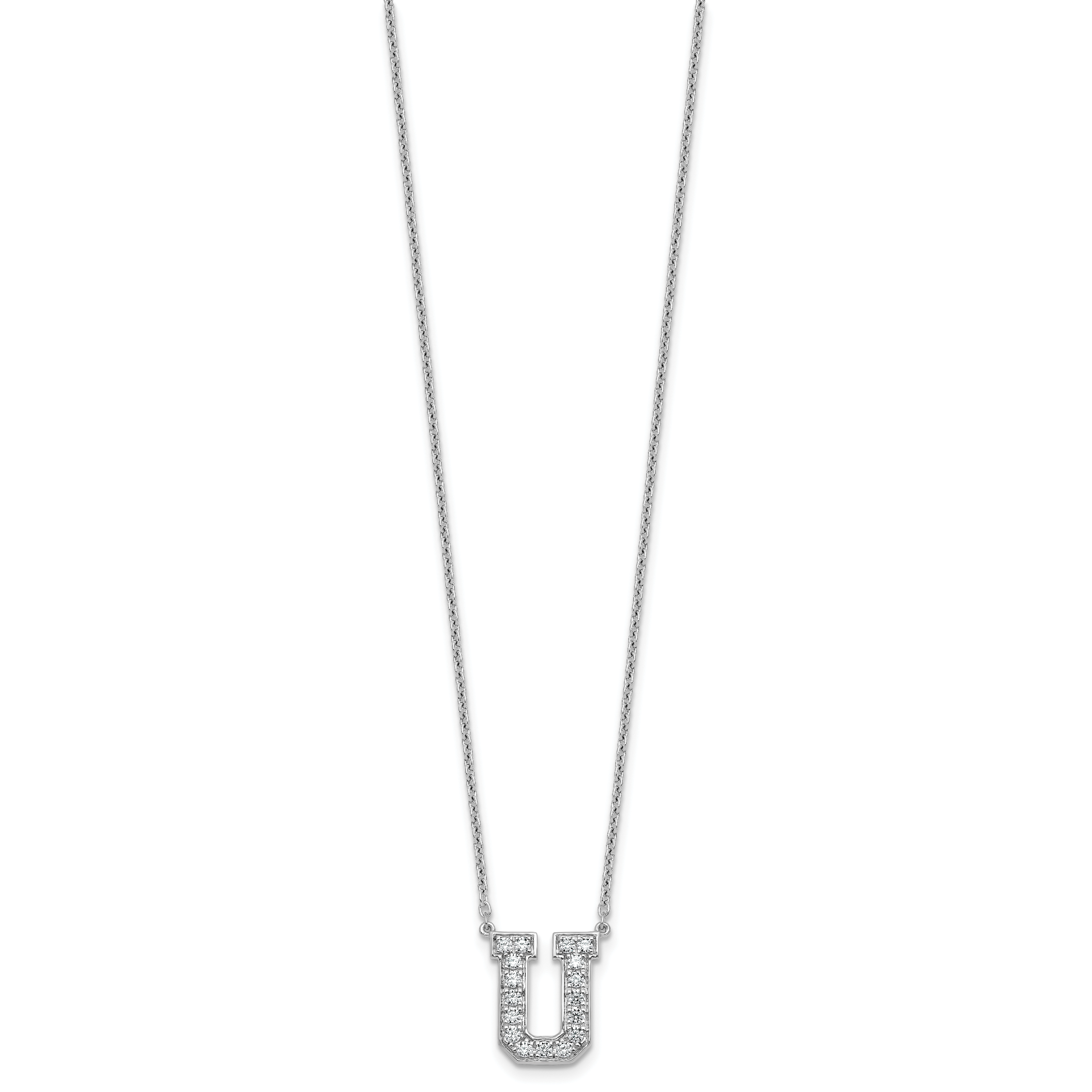14k White Gold 3/8 carat Lab Grown Diamond VS+ F+ Complete Letter U 18 inch Initial Necklace