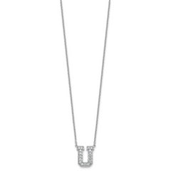 14k White Gold 3/8 carat Lab Grown Diamond VS+ F+ Complete Letter U 18 inch Initial Necklace