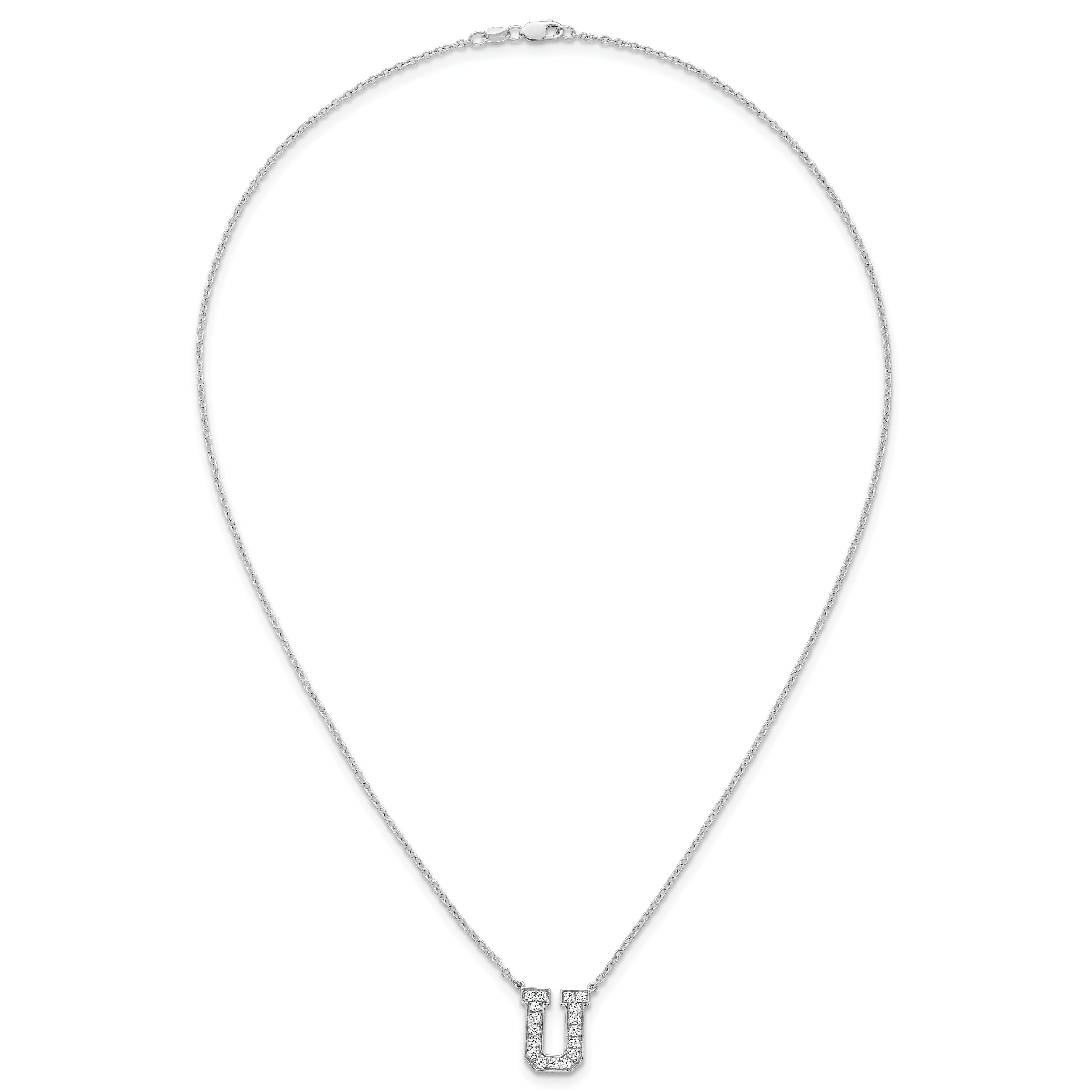 14k White Gold 3/8 carat Lab Grown Diamond VS+ F+ Complete Letter U 18 inch Initial Necklace