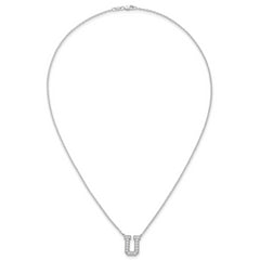 14k White Gold 3/8 carat Lab Grown Diamond VS+ F+ Complete Letter U 18 inch Initial Necklace