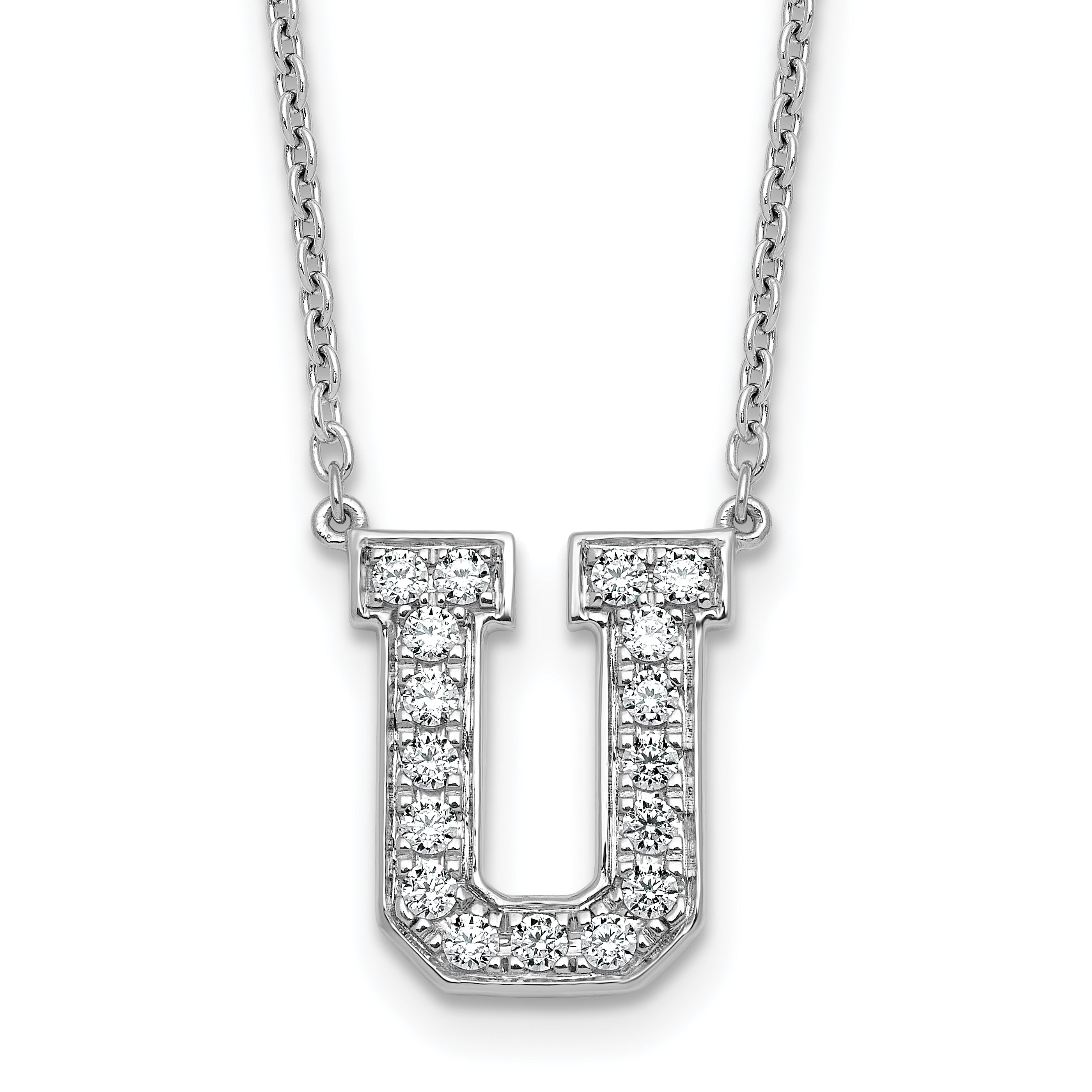 14k White Gold 3/8 carat Lab Grown Diamond VS+ F+ Complete Letter U 18 inch Initial Necklace