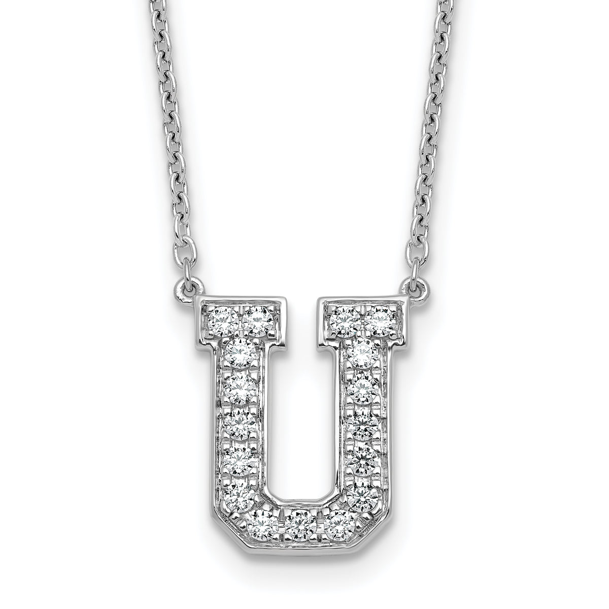 14k White Gold 3/8 carat Lab Grown Diamond VS+ F+ Complete Letter U 18 inch Initial Necklace