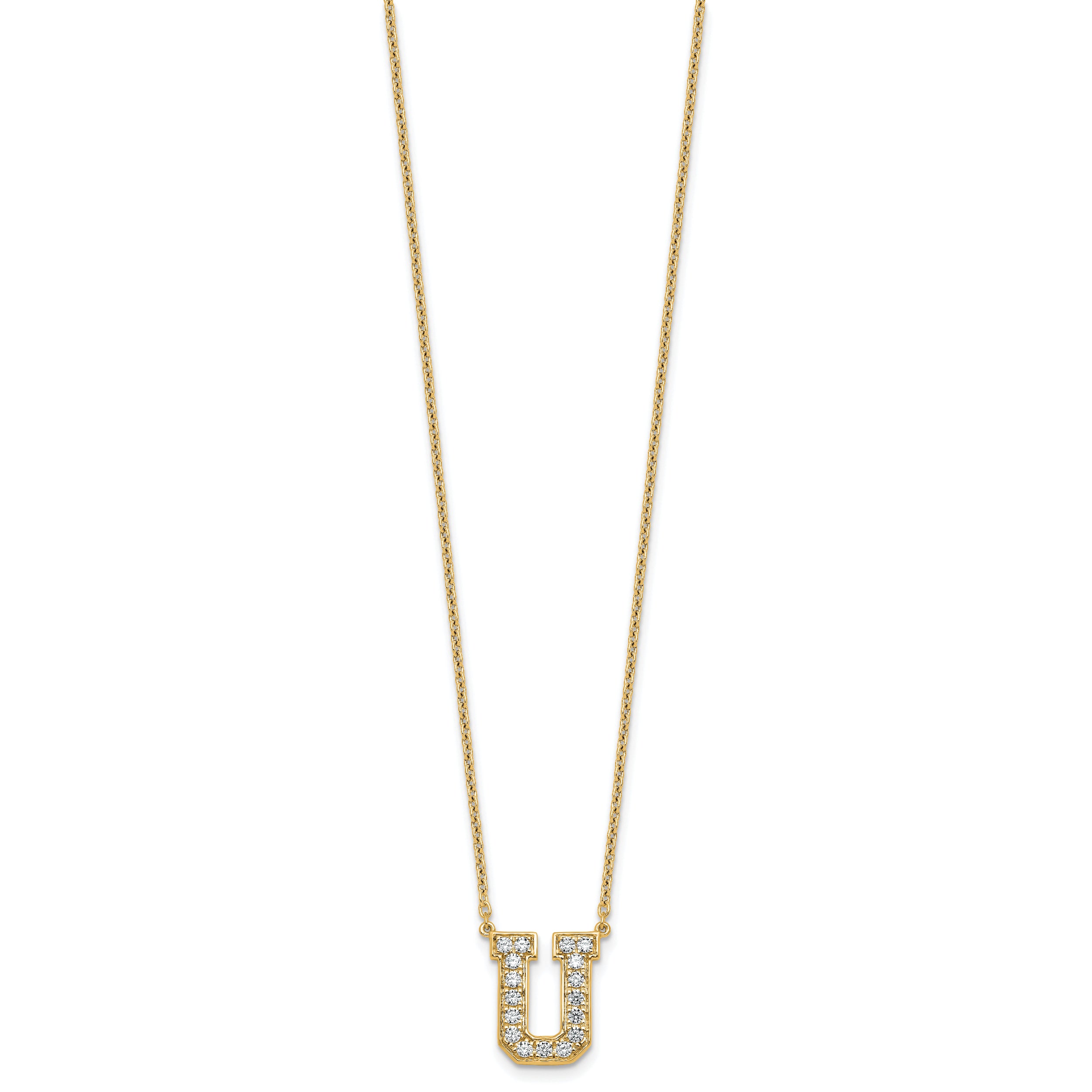 14k 3/8 carat Lab Grown Diamond VS+ F+ Complete Letter U 18 inch Initial Necklace