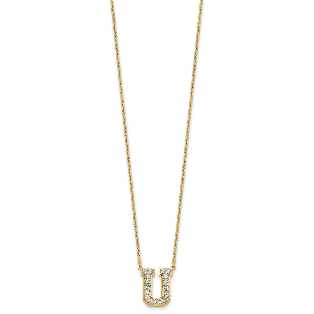 14k 3/8 carat Lab Grown Diamond VS+ F+ Complete Letter U 18 inch Initial Necklace