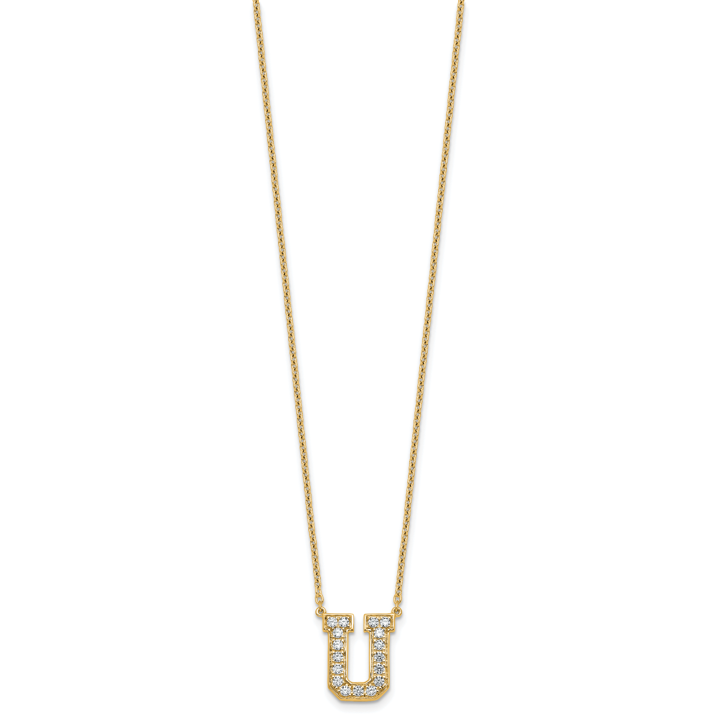 14k 3/8 carat Lab Grown Diamond VS+ F+ Complete Letter U 18 inch Initial Necklace