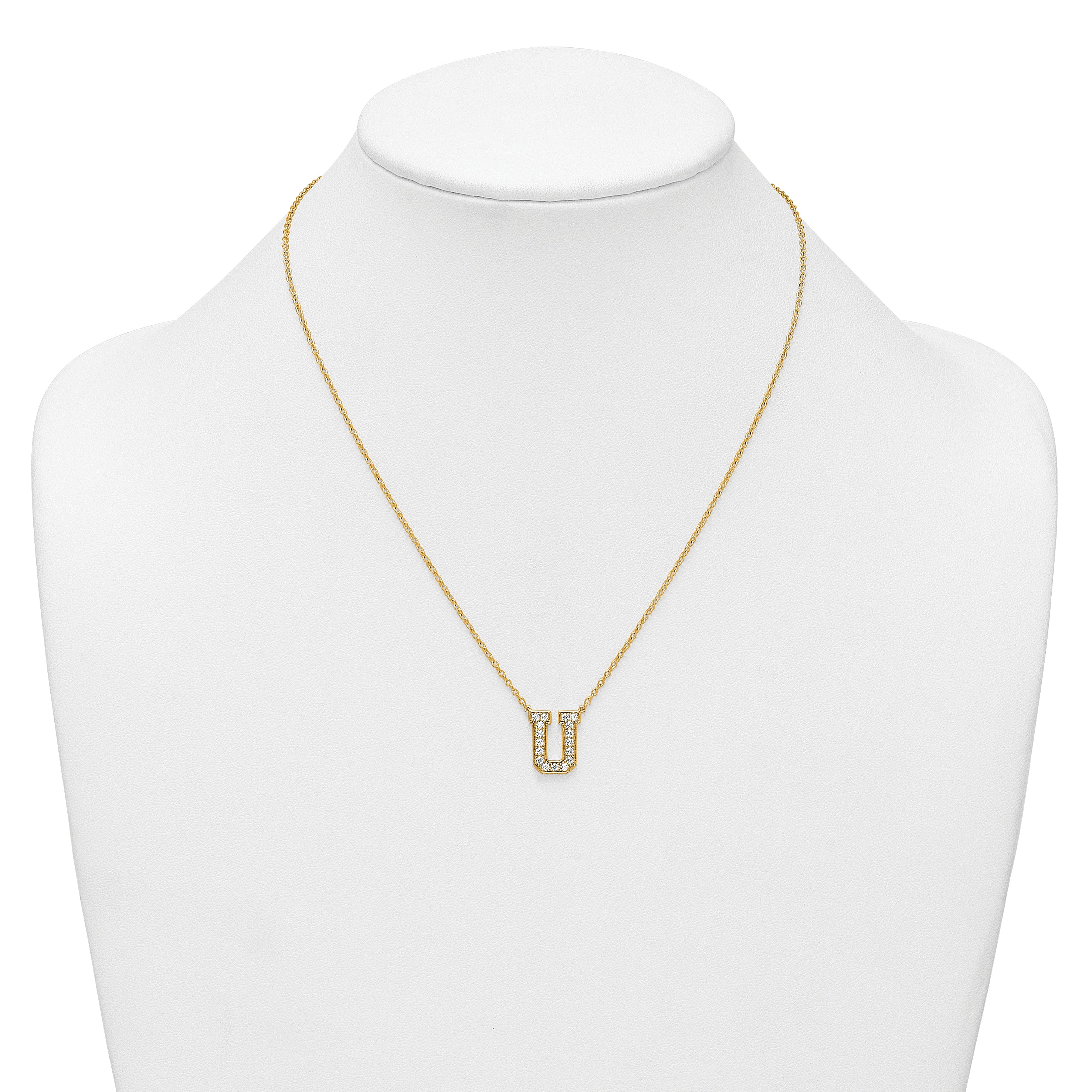 14k 3/8 carat Lab Grown Diamond VS+ F+ Complete Letter U 18 inch Initial Necklace