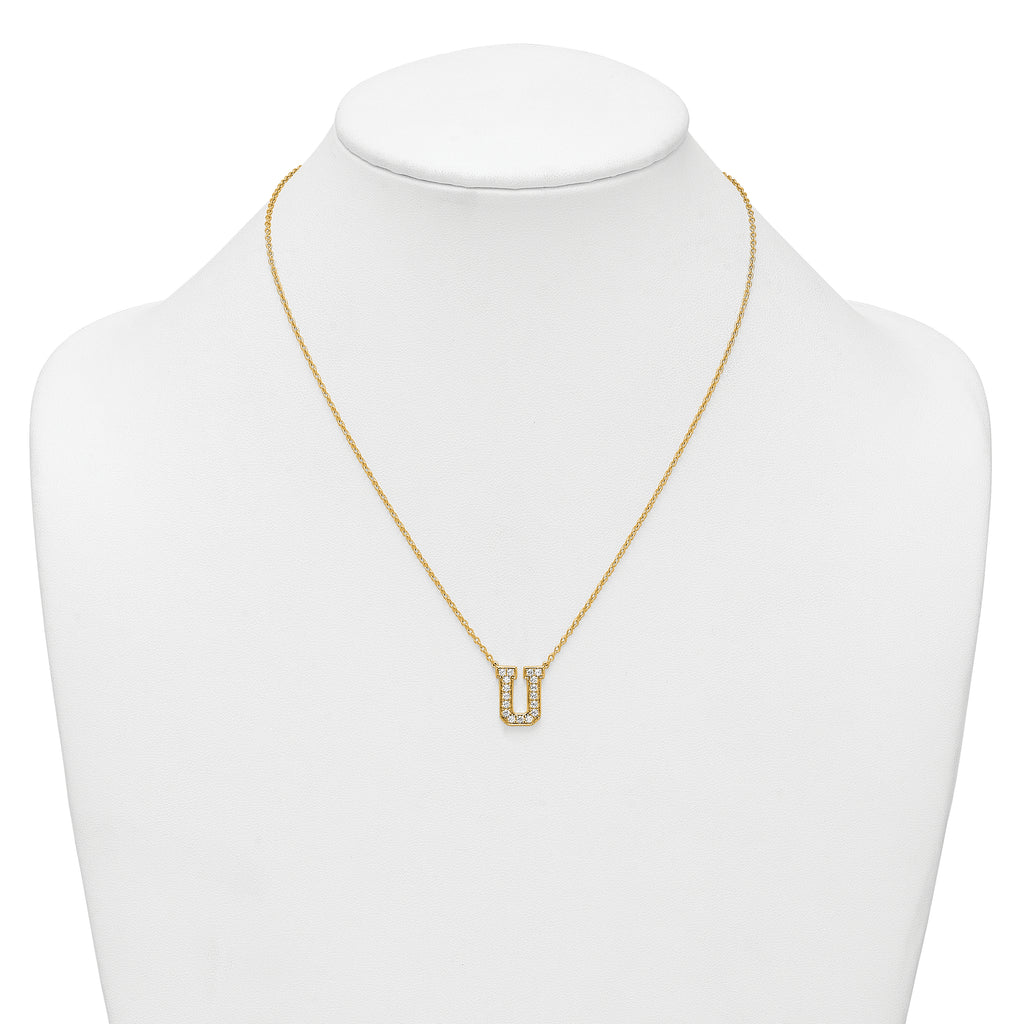 14k 3/8 carat Lab Grown Diamond VS+ F+ Complete Letter U 18 inch Initial Necklace