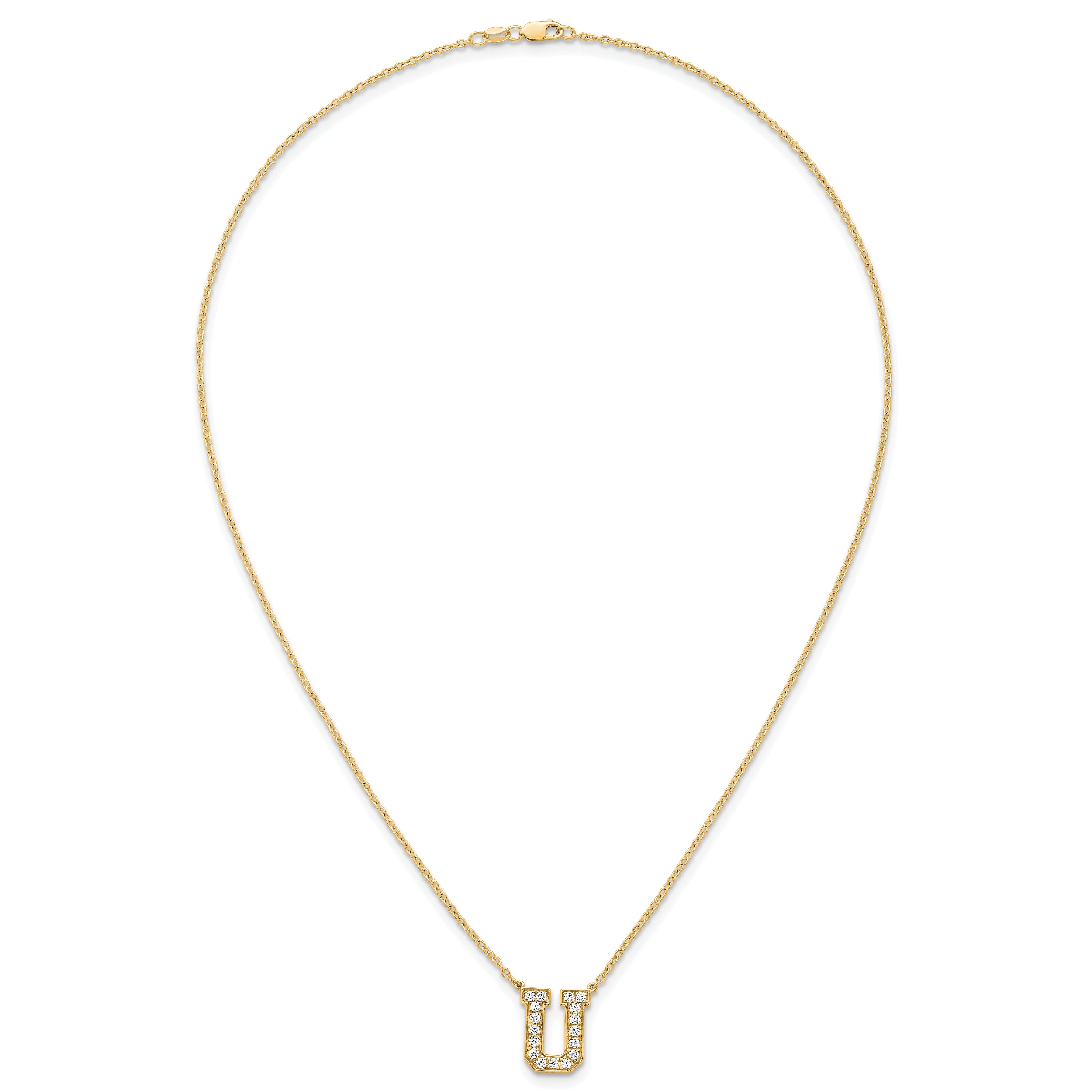 14k 3/8 carat Lab Grown Diamond VS+ F+ Complete Letter U 18 inch Initial Necklace
