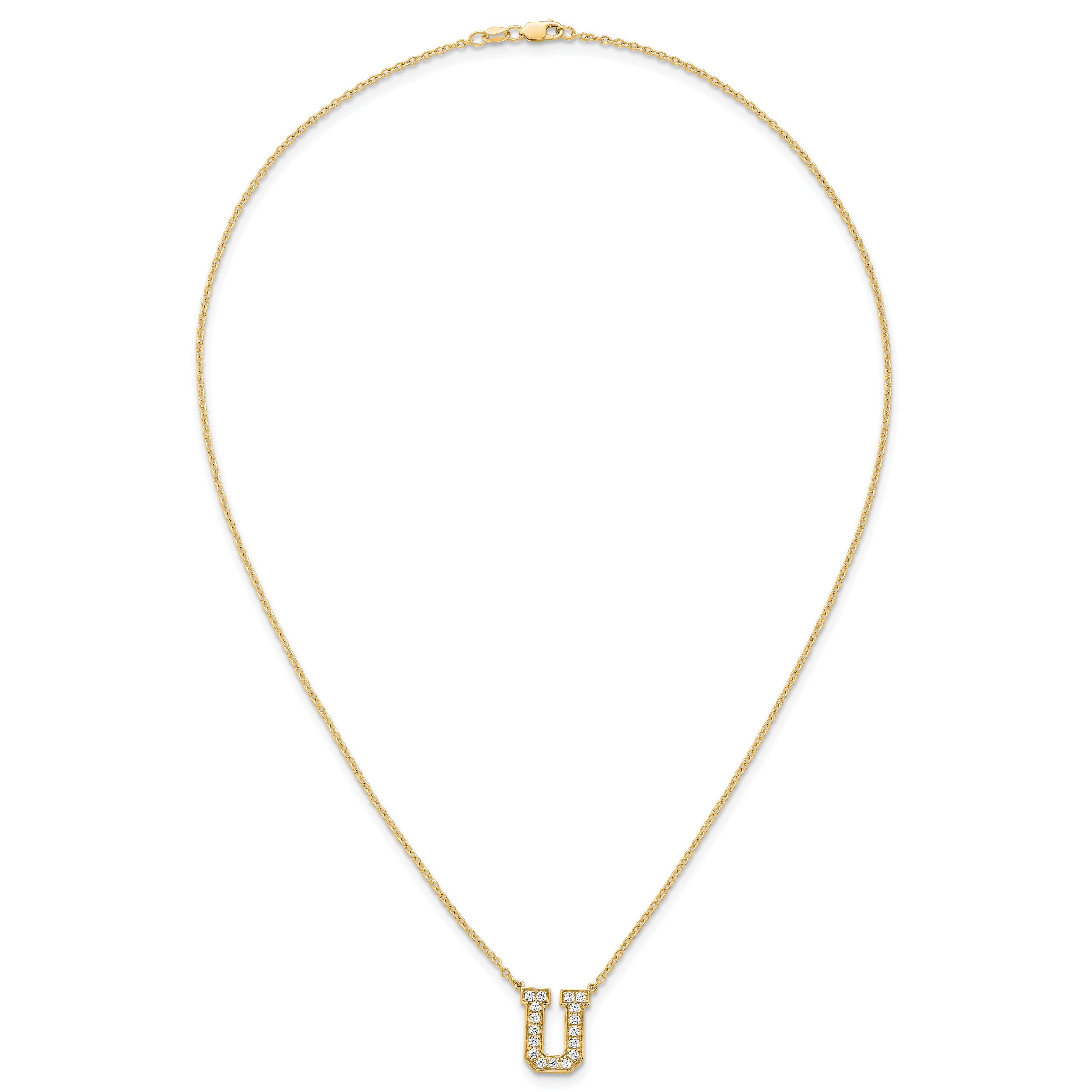 14k 3/8 carat Lab Grown Diamond VS+ F+ Complete Letter U 18 inch Initial Necklace