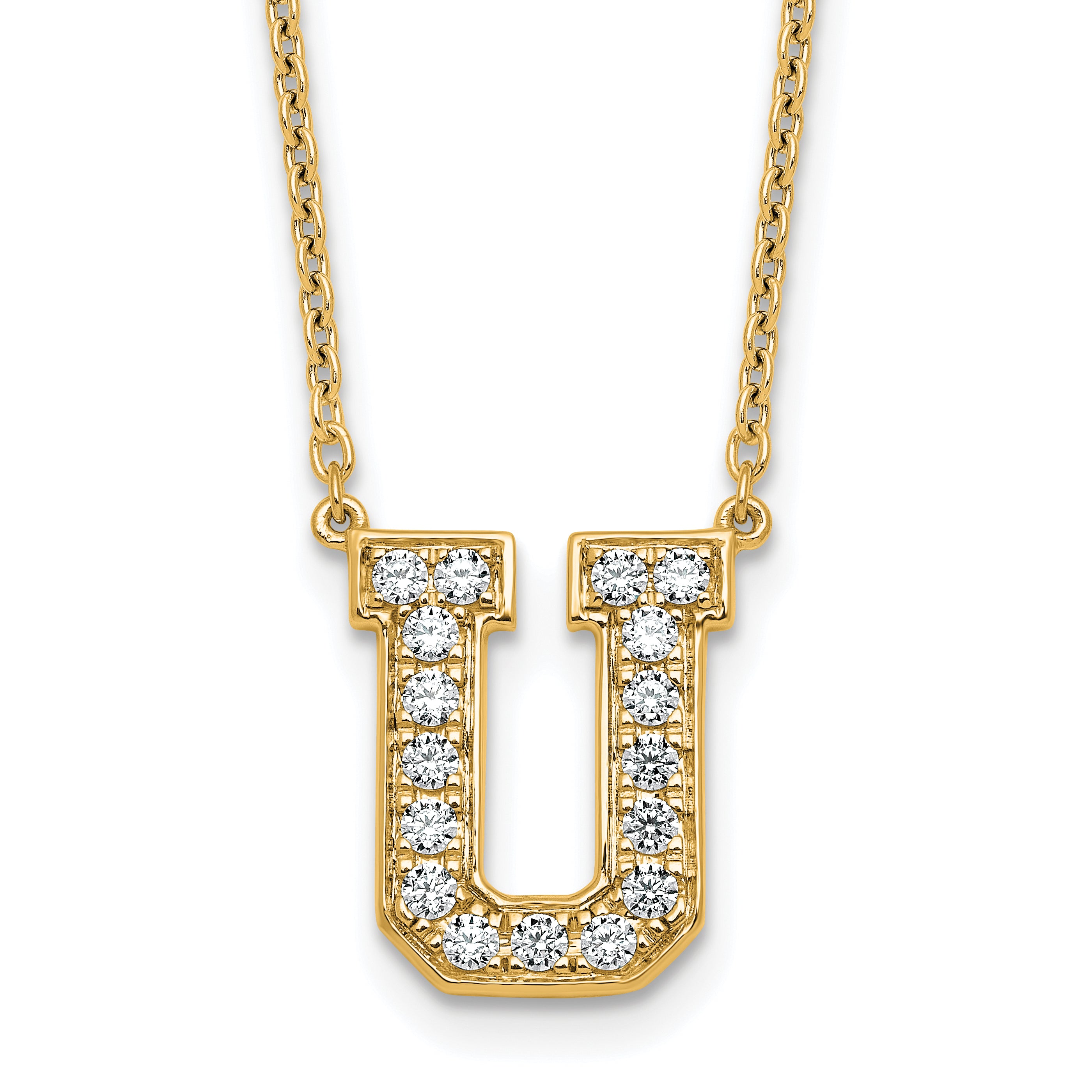 14k 3/8 carat Lab Grown Diamond VS+ F+ Complete Letter U 18 inch Initial Necklace