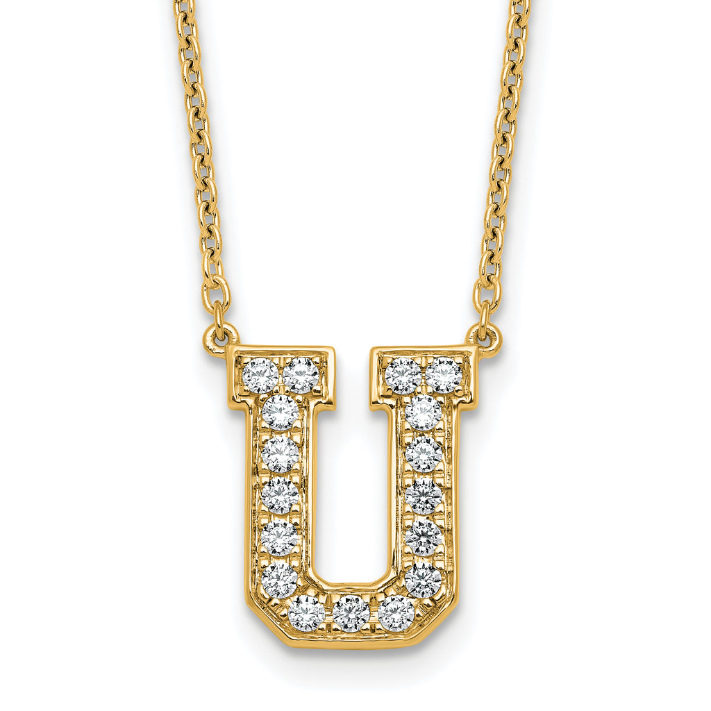 14k 3/8 carat Lab Grown Diamond VS+ F+ Complete Letter U 18 inch Initial Necklace