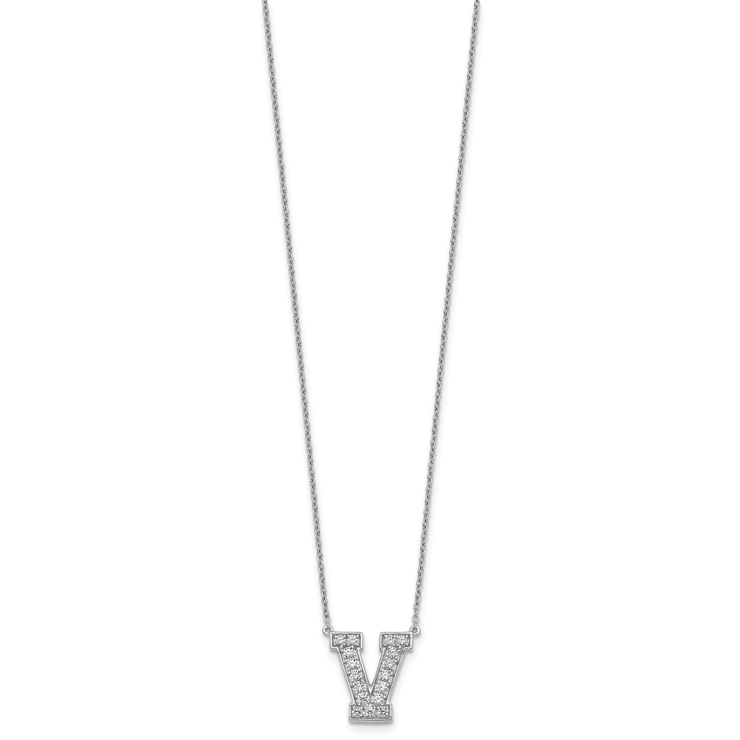 14k White Gold 3/8 carat Lab Grown Diamond VS+ F+ Complete Letter V 18 inch Initial Necklace
