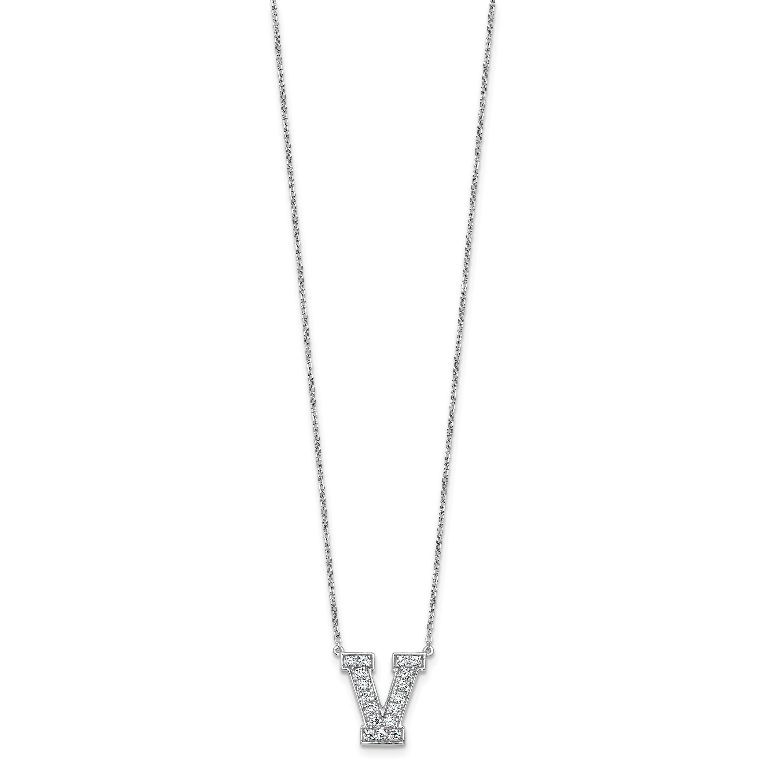 14k White Gold 3/8 carat Lab Grown Diamond VS+ F+ Complete Letter V 18 inch Initial Necklace Secondary image