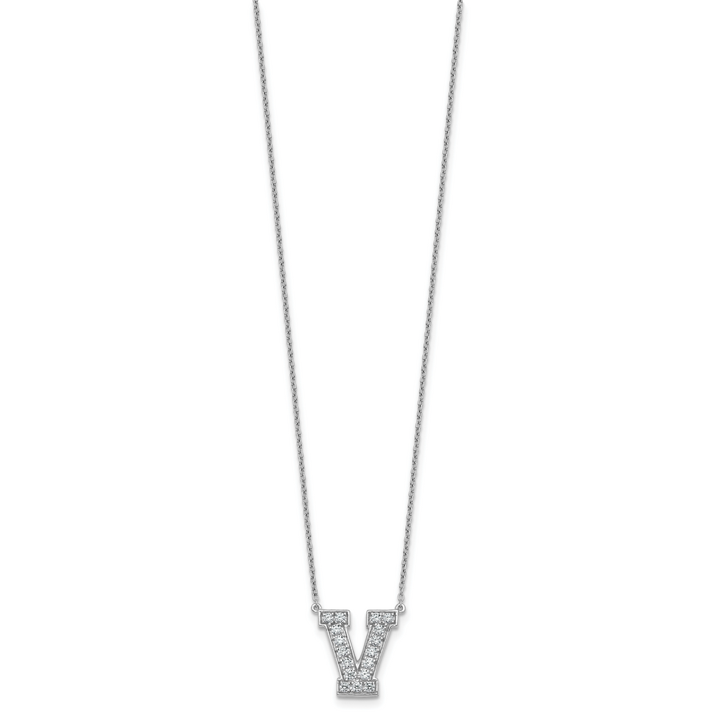 14k White Gold 3/8 carat Lab Grown Diamond VS+ F+ Complete Letter V 18 inch Initial Necklace