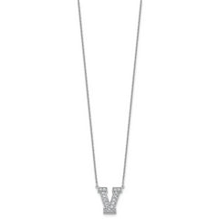 14k White Gold 3/8 carat Lab Grown Diamond VS+ F+ Complete Letter V 18 inch Initial Necklace