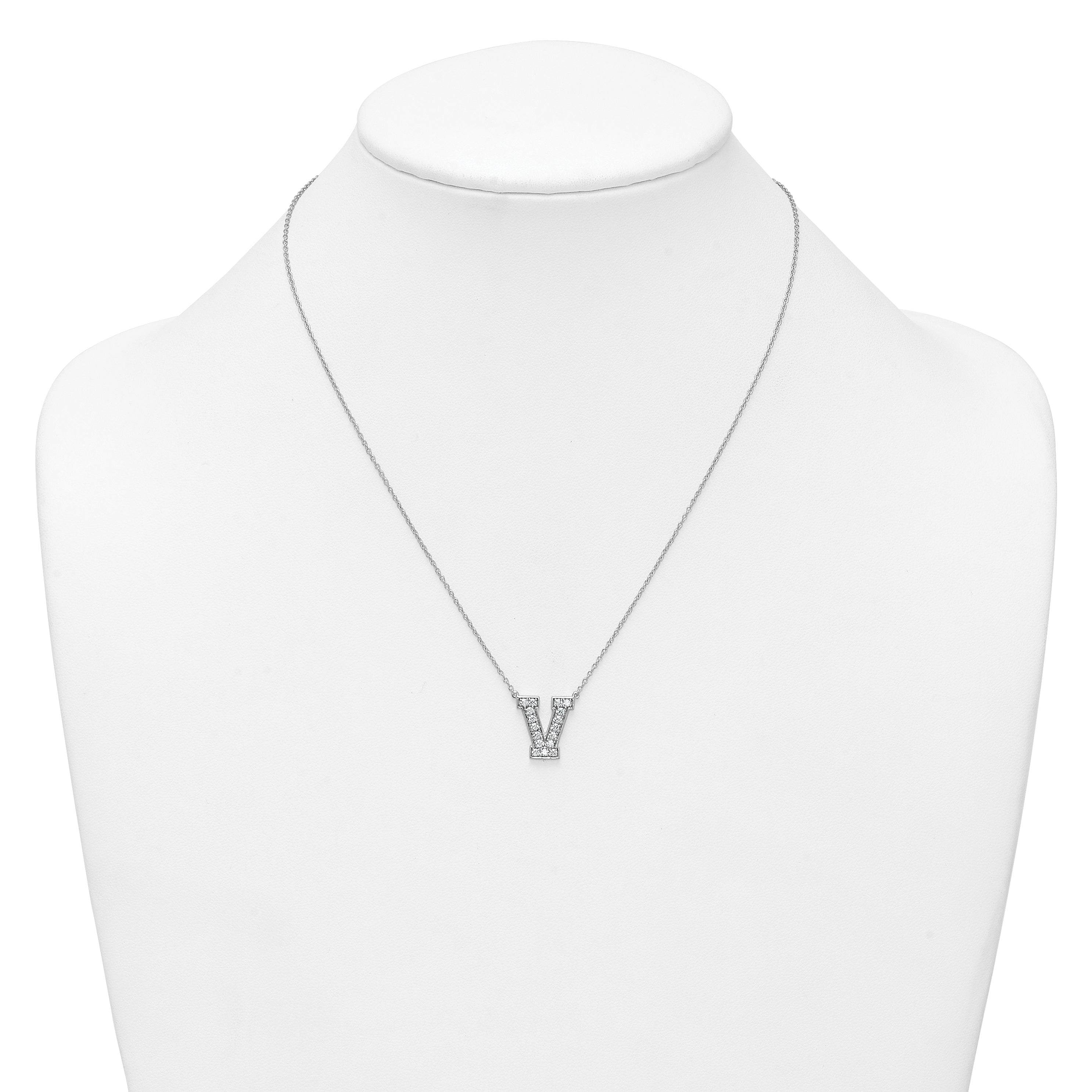 14k White Gold 3/8 carat Lab Grown Diamond VS+ F+ Complete Letter V 18 inch Initial Necklace