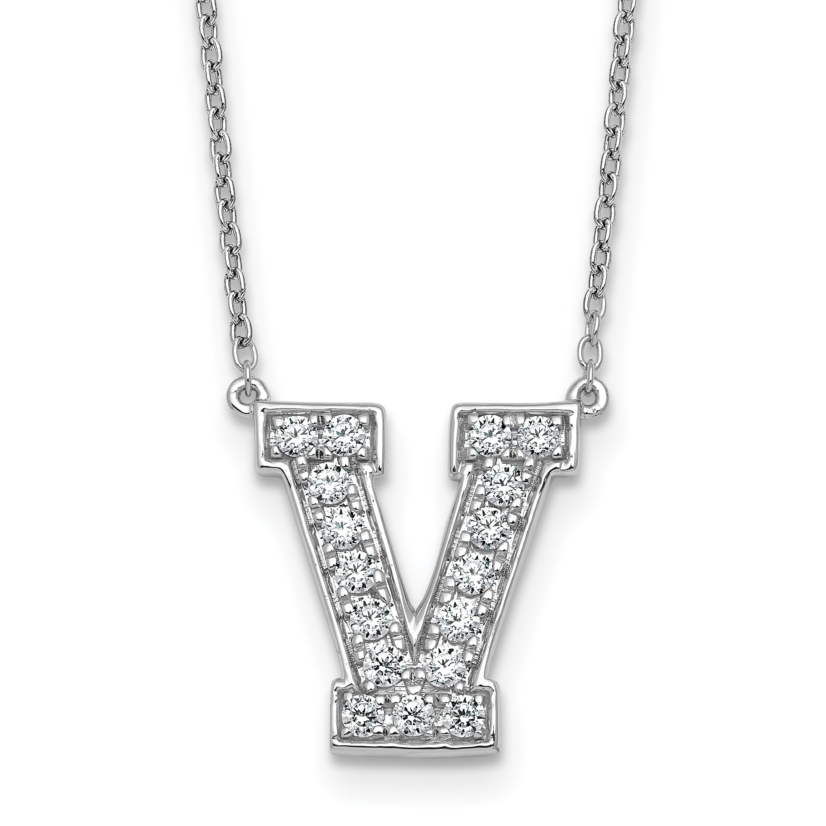 14k White Gold 3/8 carat Lab Grown Diamond VS+ F+ Complete Letter V 18 inch Initial Necklace Main image