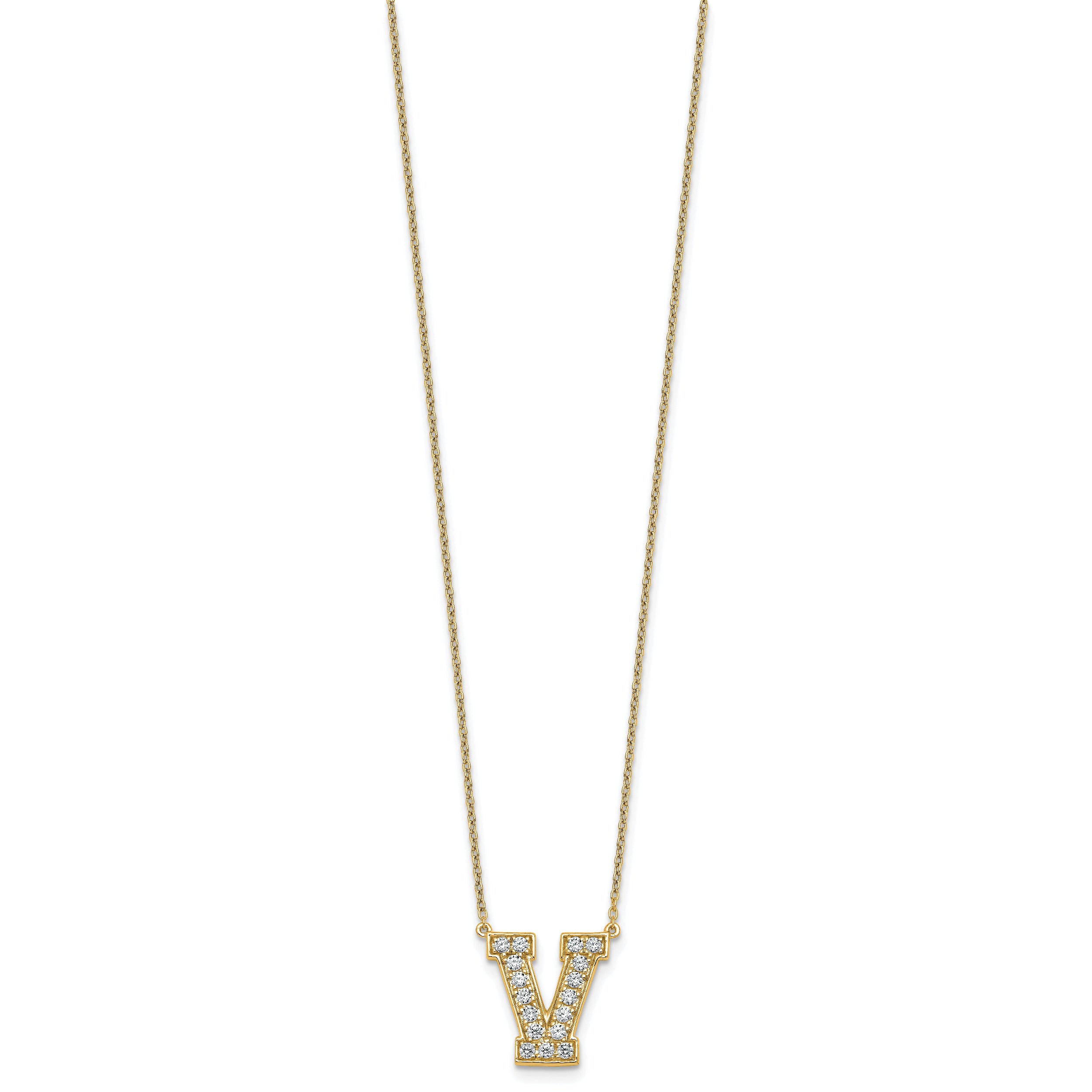 14k 3/8 carat Lab Grown Diamond VS+ F+ Complete Letter V 18 inch Initial Necklace