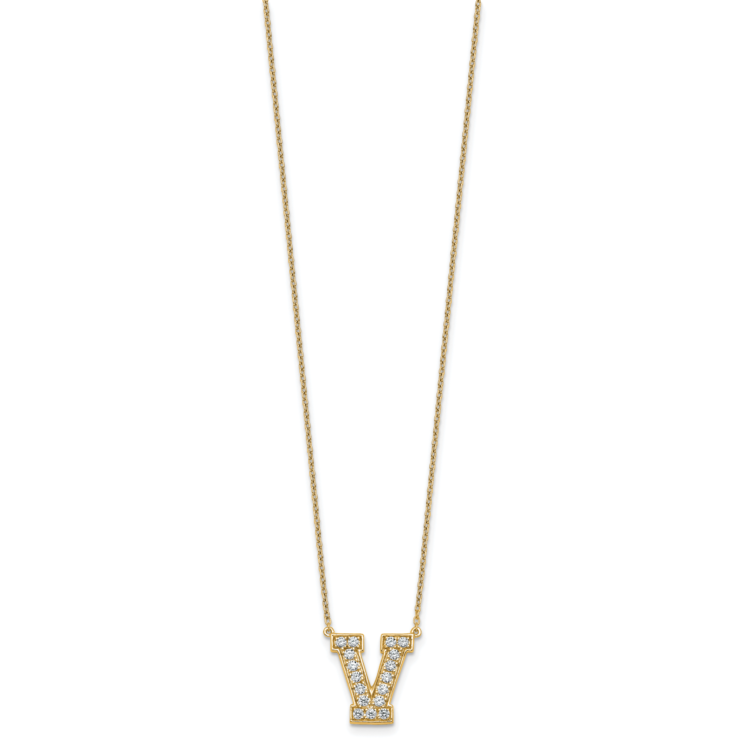 14k 3/8 carat Lab Grown Diamond VS+ F+ Complete Letter V 18 inch Initial Necklace Secondary image