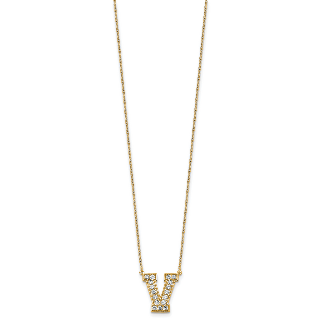 14k 3/8 carat Lab Grown Diamond VS+ F+ Complete Letter V 18 inch Initial Necklace