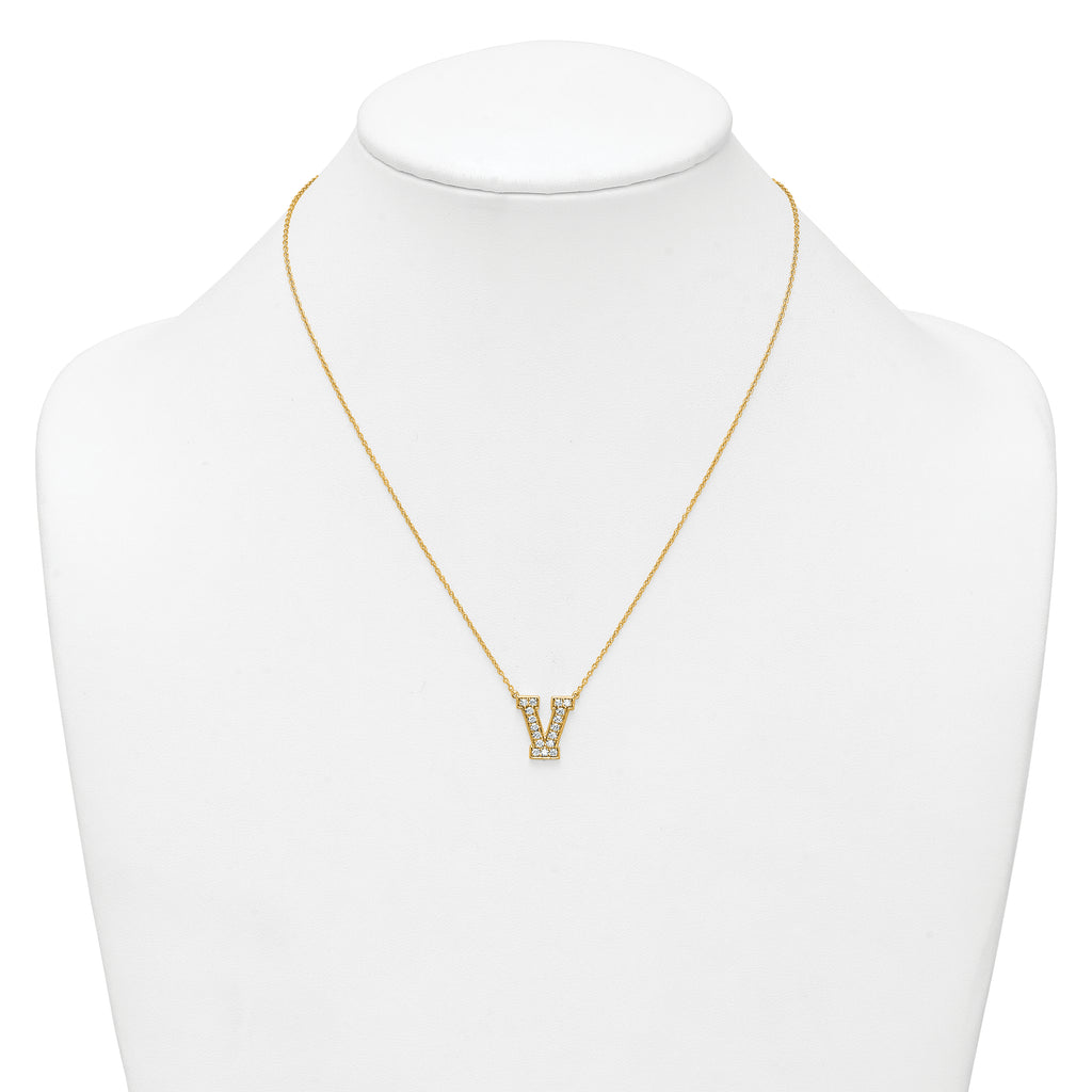 14k 3/8 carat Lab Grown Diamond VS+ F+ Complete Letter V 18 inch Initial Necklace