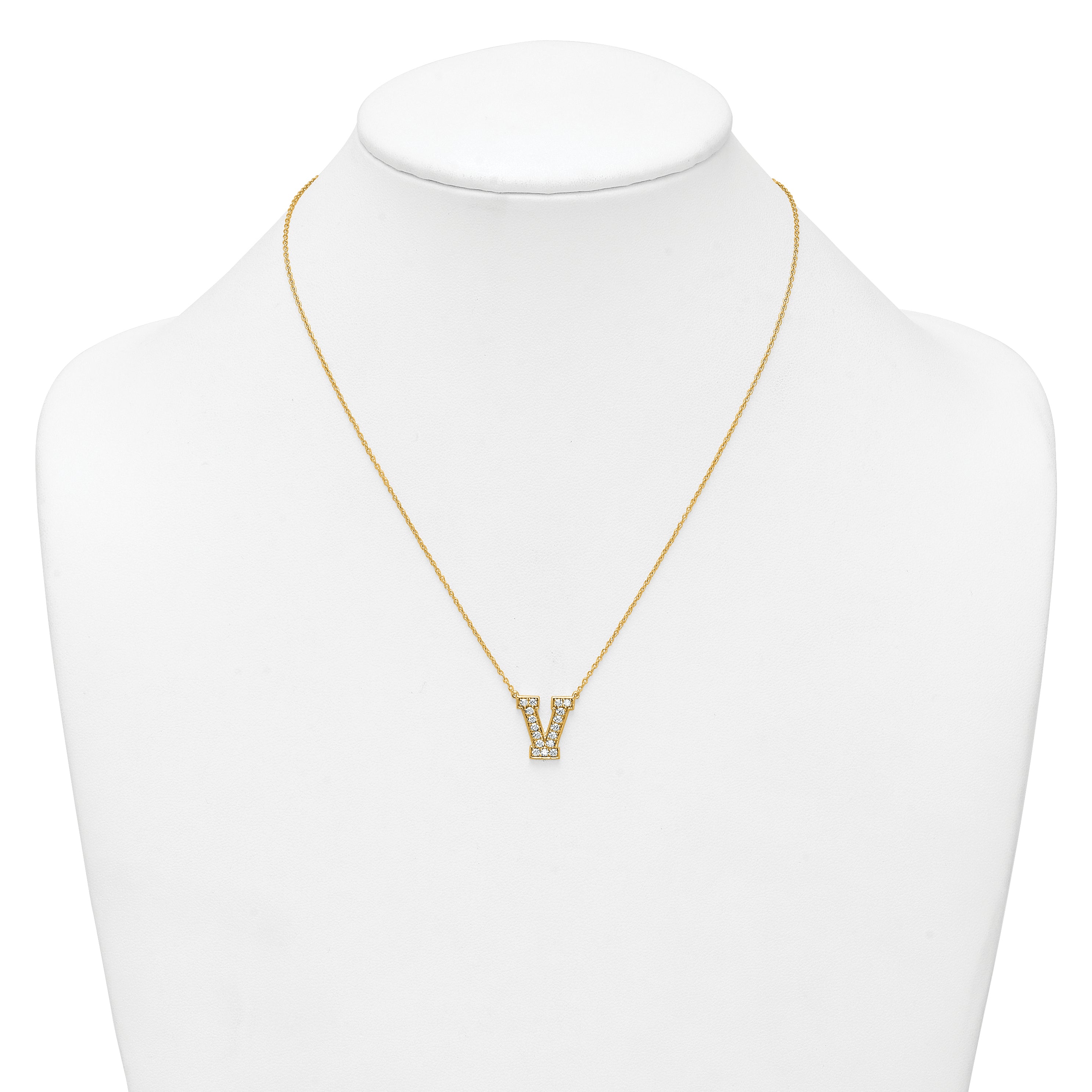14k 3/8 carat Lab Grown Diamond VS+ F+ Complete Letter V 18 inch Initial Necklace