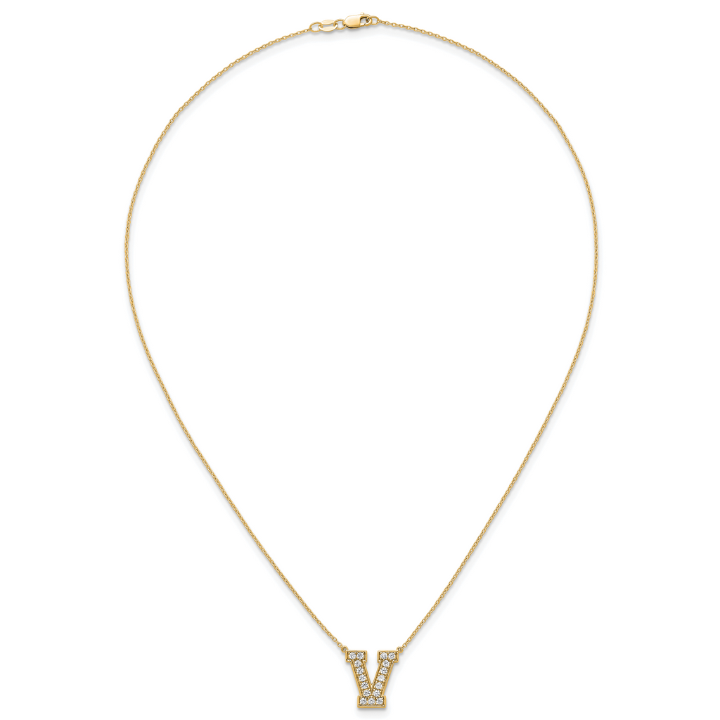 14k 3/8 carat Lab Grown Diamond VS+ F+ Complete Letter V 18 inch Initial Necklace