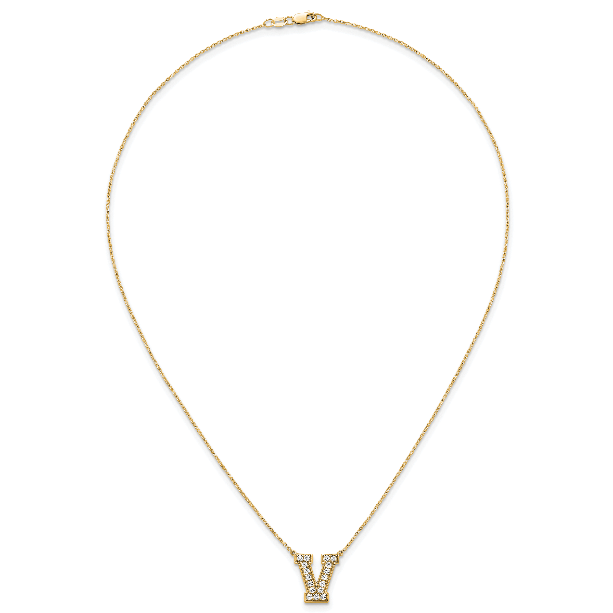 14k 3/8 carat Lab Grown Diamond VS+ F+ Complete Letter V 18 inch Initial Necklace