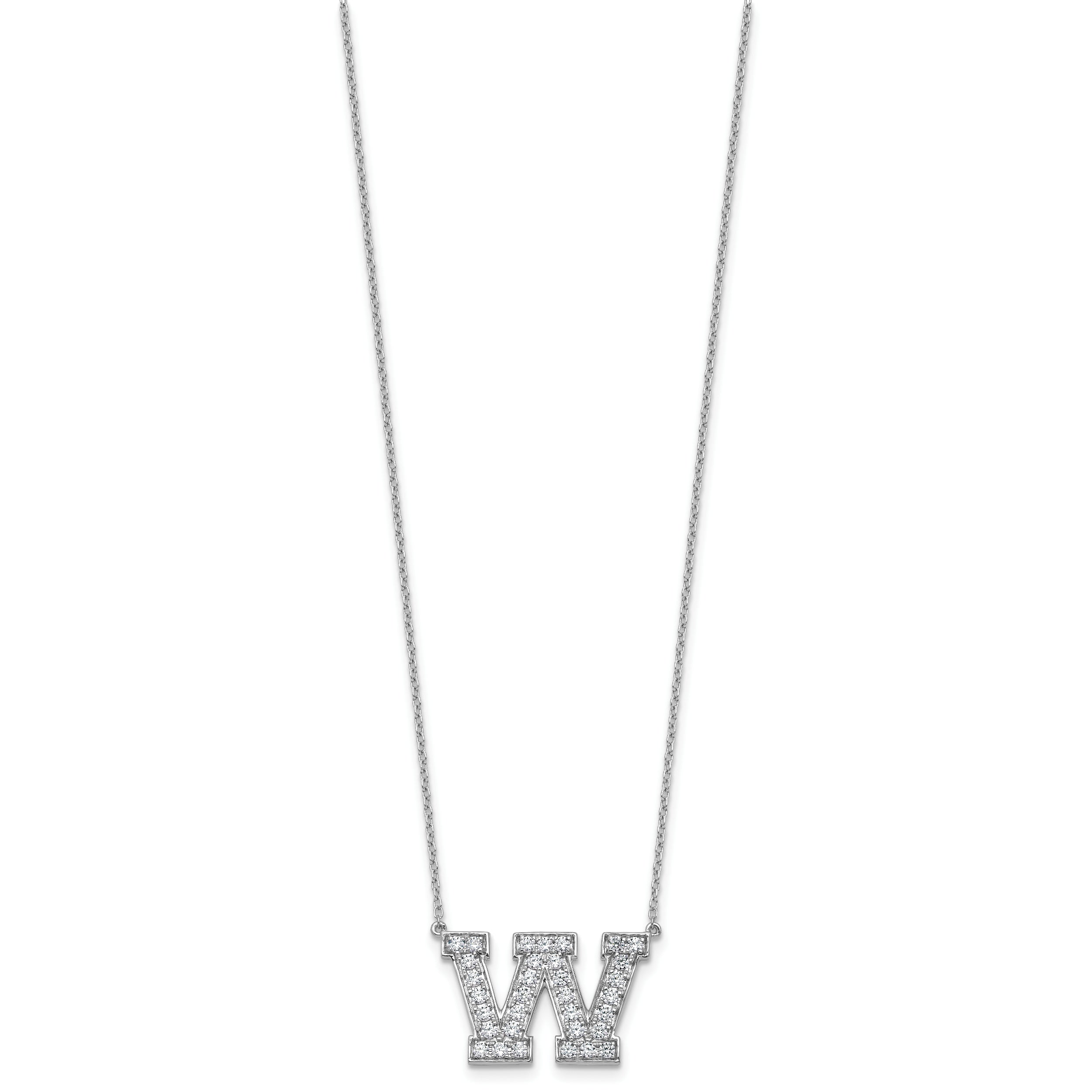 14k White Gold 3/4 carat Lab Grown Diamond VS+ F+ Complete Letter W 18 inch Initial Necklace