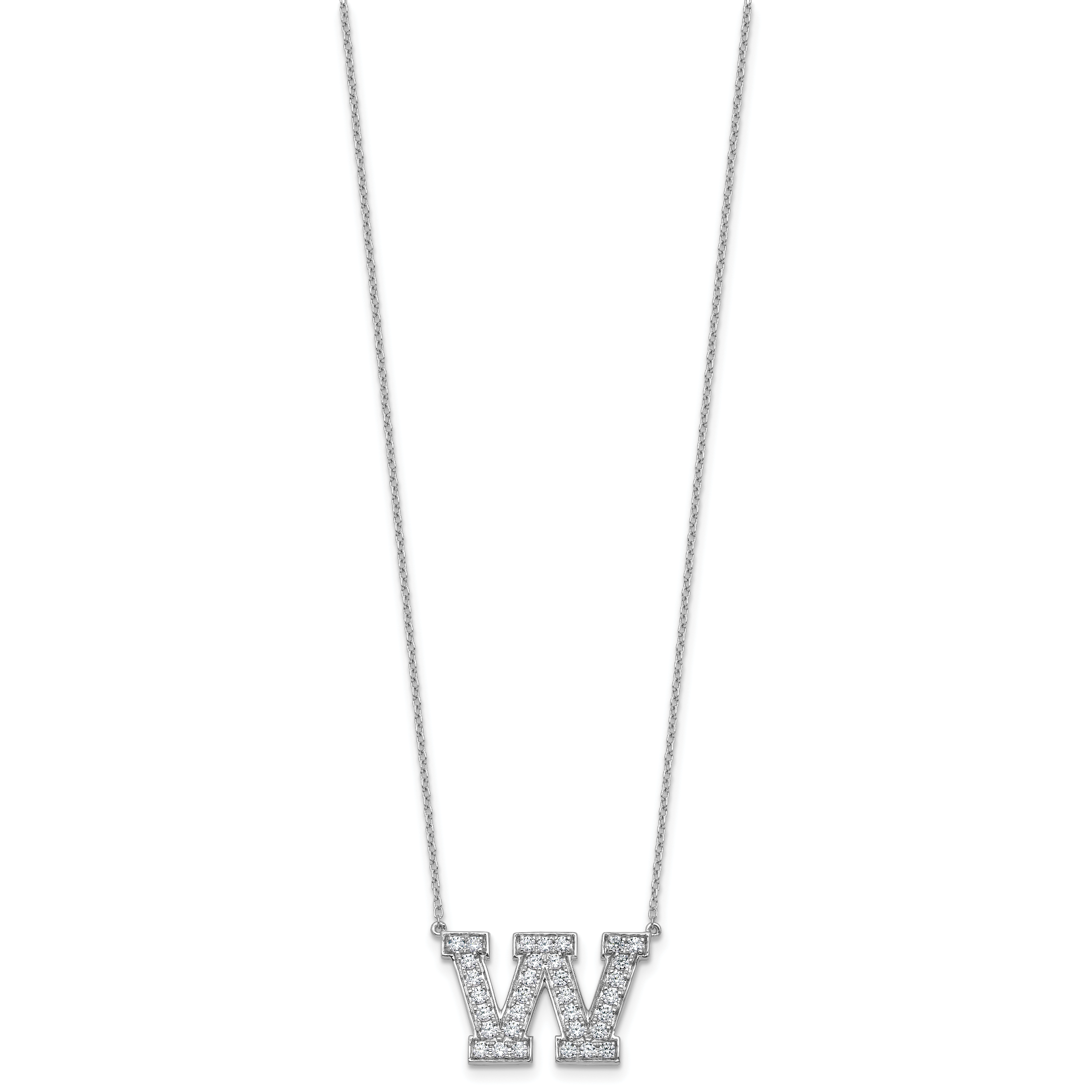 14k White Gold 3/4 carat Lab Grown Diamond VS+ F+ Complete Letter W 18 inch Initial Necklace Secondary image