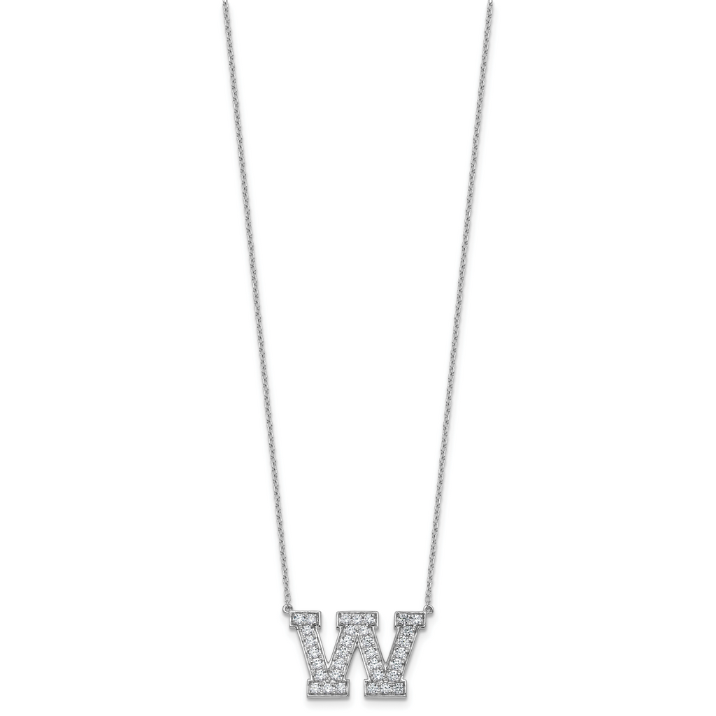 14k White Gold 3/4 carat Lab Grown Diamond VS+ F+ Complete Letter W 18 inch Initial Necklace