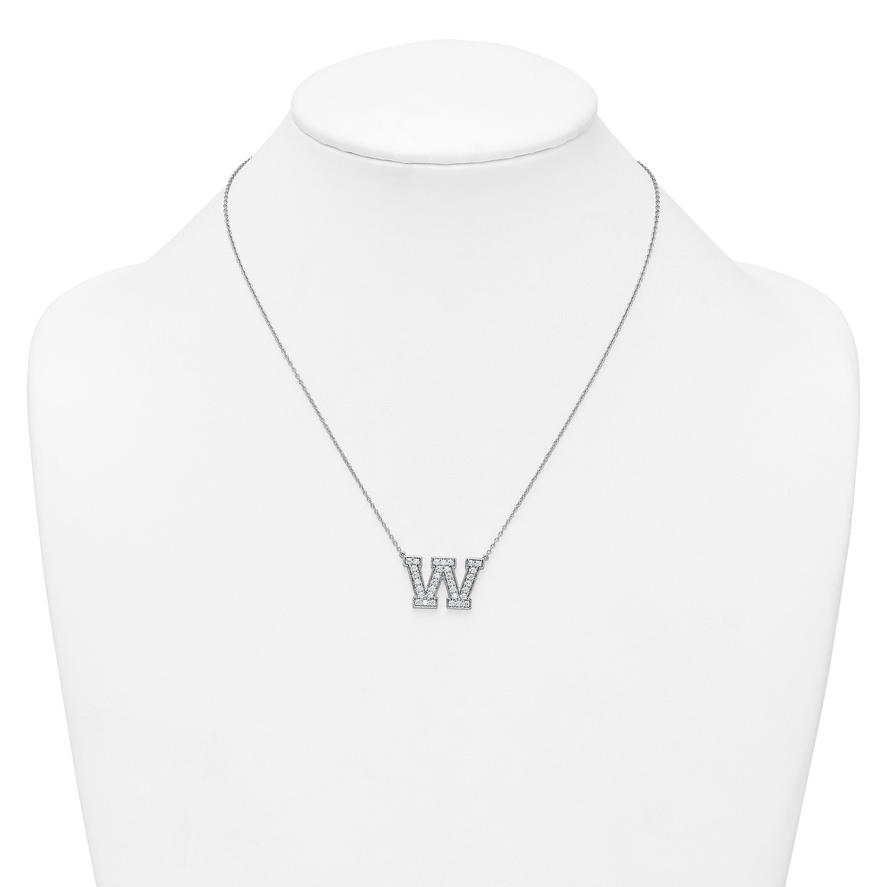 14k White Gold 3/4 carat Lab Grown Diamond VS+ F+ Complete Letter W 18 inch Initial Necklace