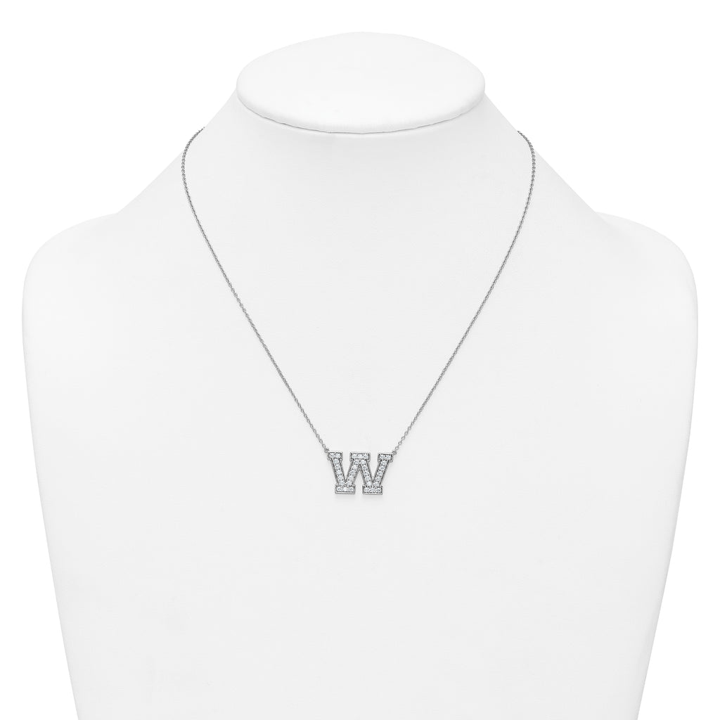 14k White Gold 3/4 carat Lab Grown Diamond VS+ F+ Complete Letter W 18 inch Initial Necklace