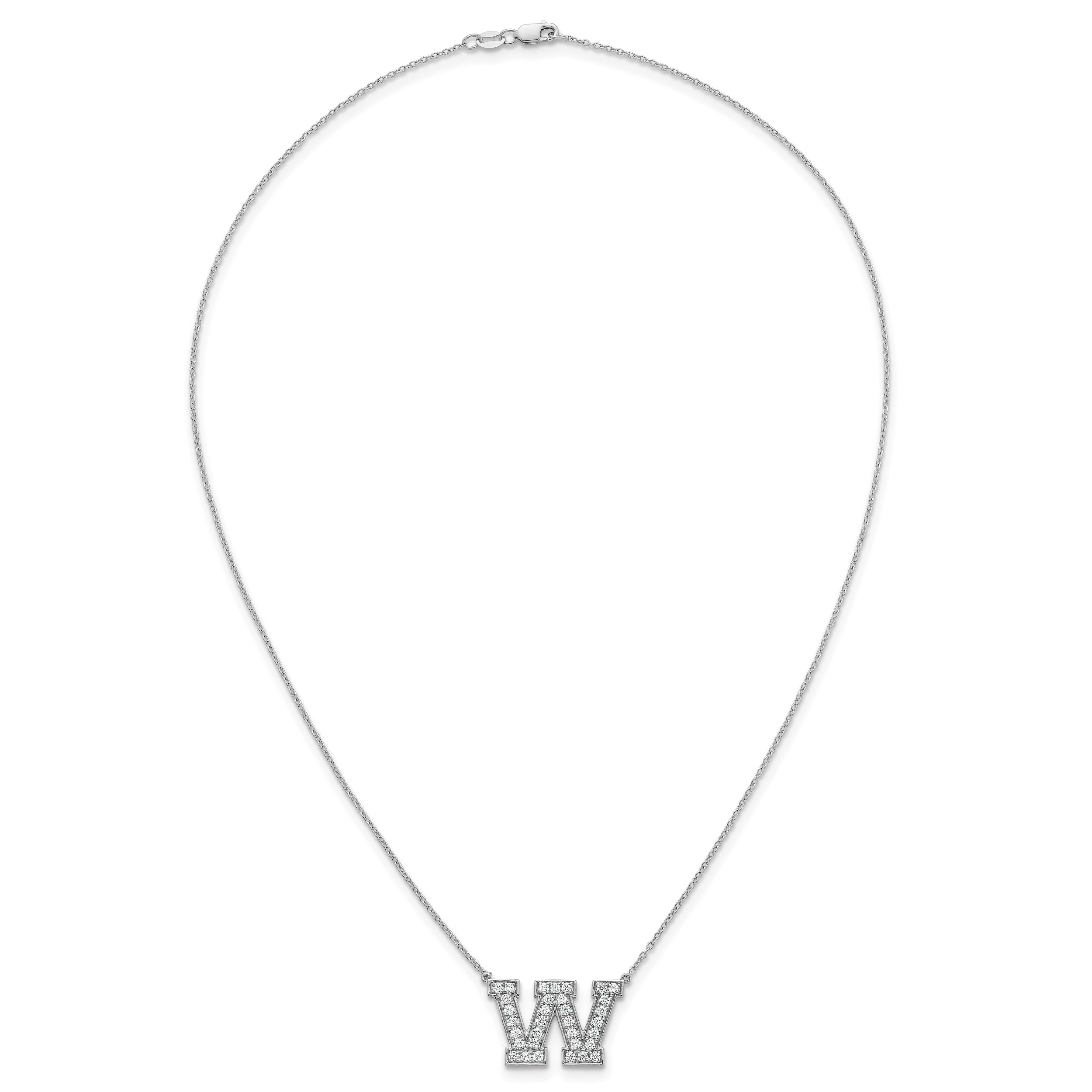 14k White Gold 3/4 carat Lab Grown Diamond VS+ F+ Complete Letter W 18 inch Initial Necklace