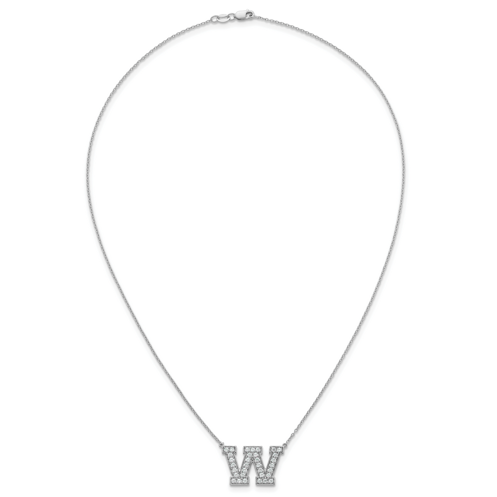 14k White Gold 3/4 carat Lab Grown Diamond VS+ F+ Complete Letter W 18 inch Initial Necklace