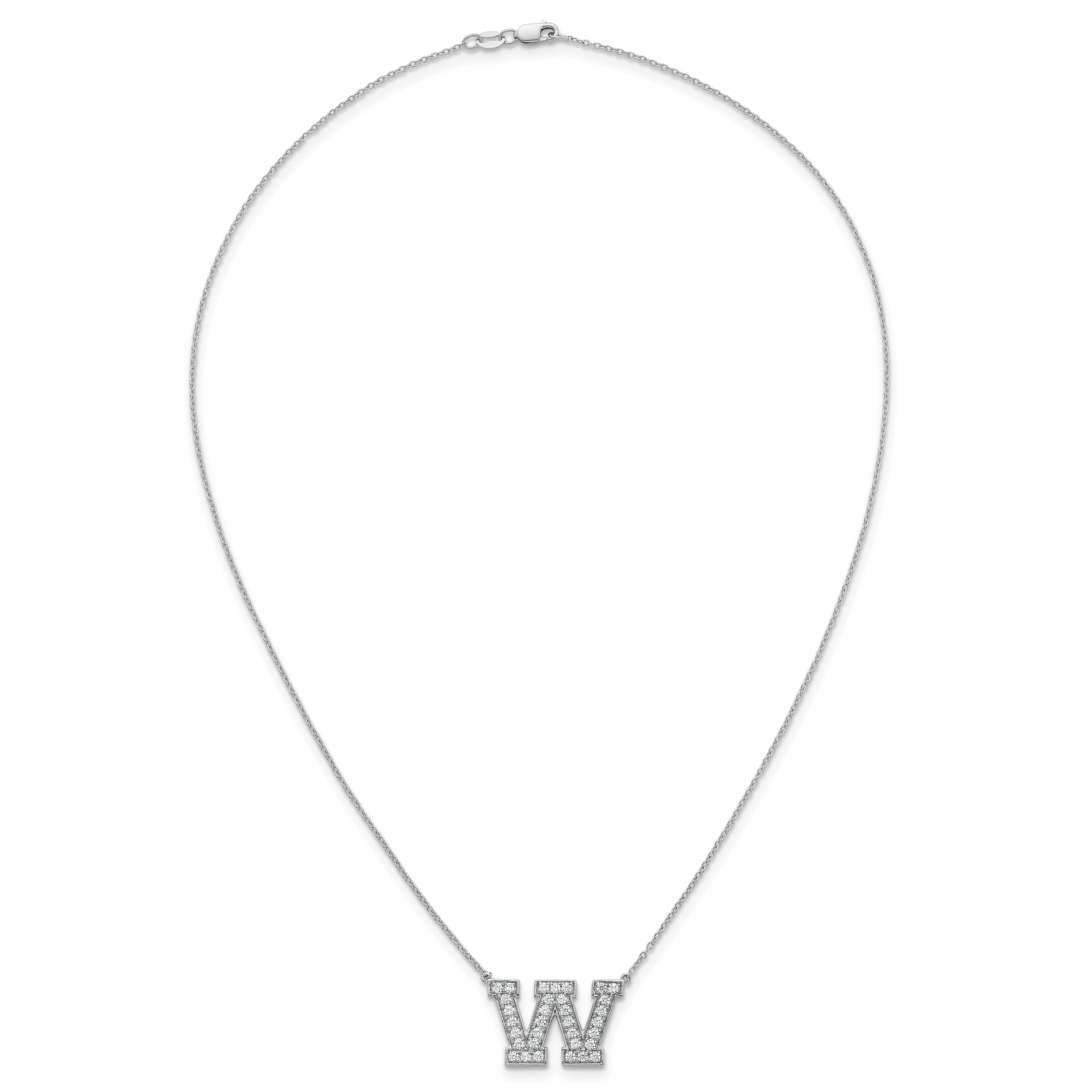 14k White Gold 3/4 carat Lab Grown Diamond VS+ F+ Complete Letter W 18 inch Initial Necklace