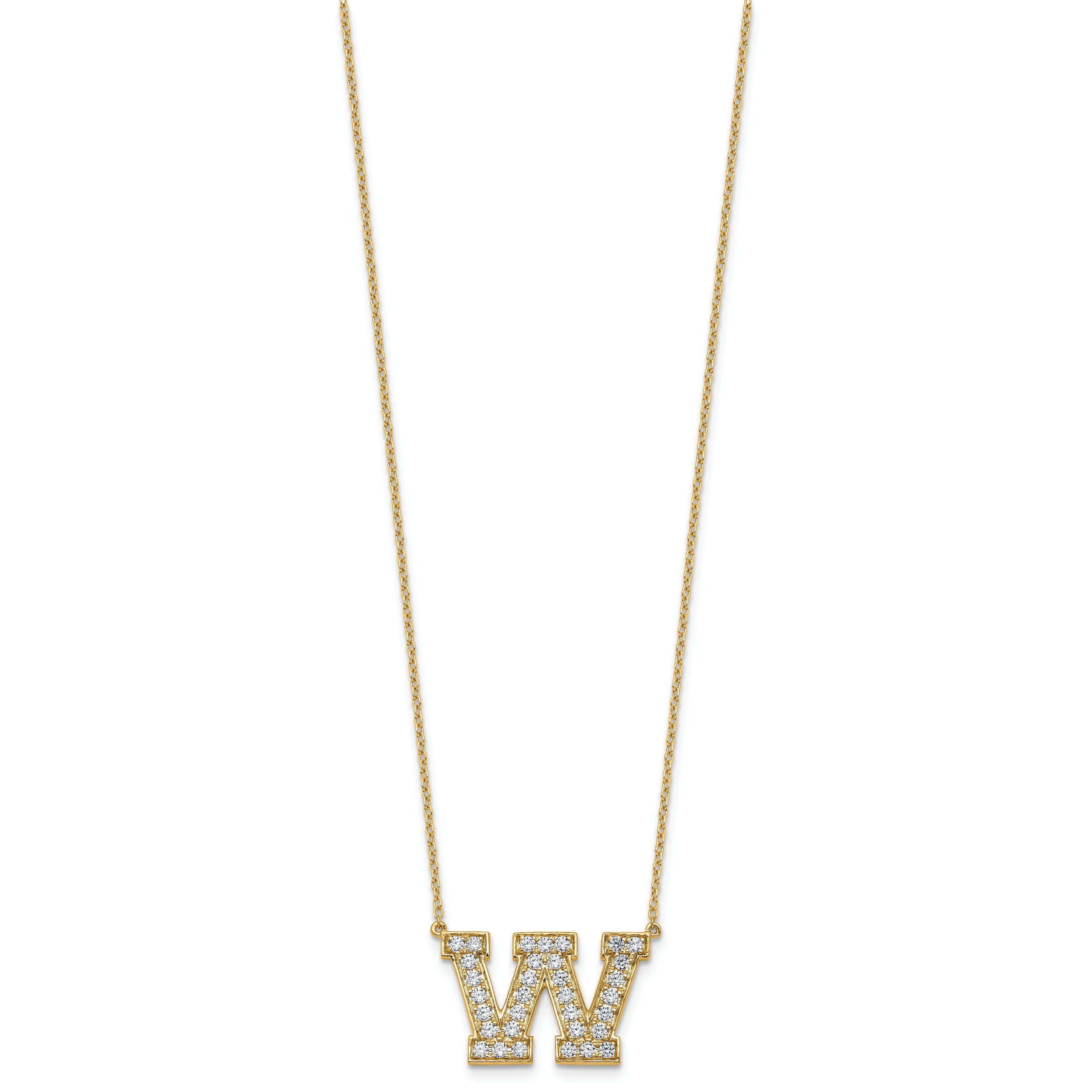 14k 3/4 carat Lab Grown Diamond VS+ F+ Complete Letter W 18 inch Initial Necklace