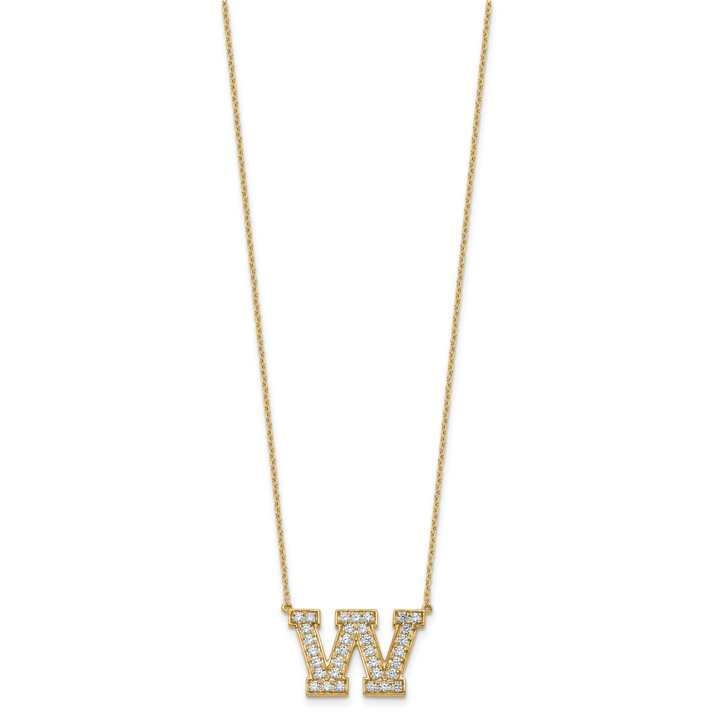14k 3/4 carat Lab Grown Diamond VS+ F+ Complete Letter W 18 inch Initial Necklace