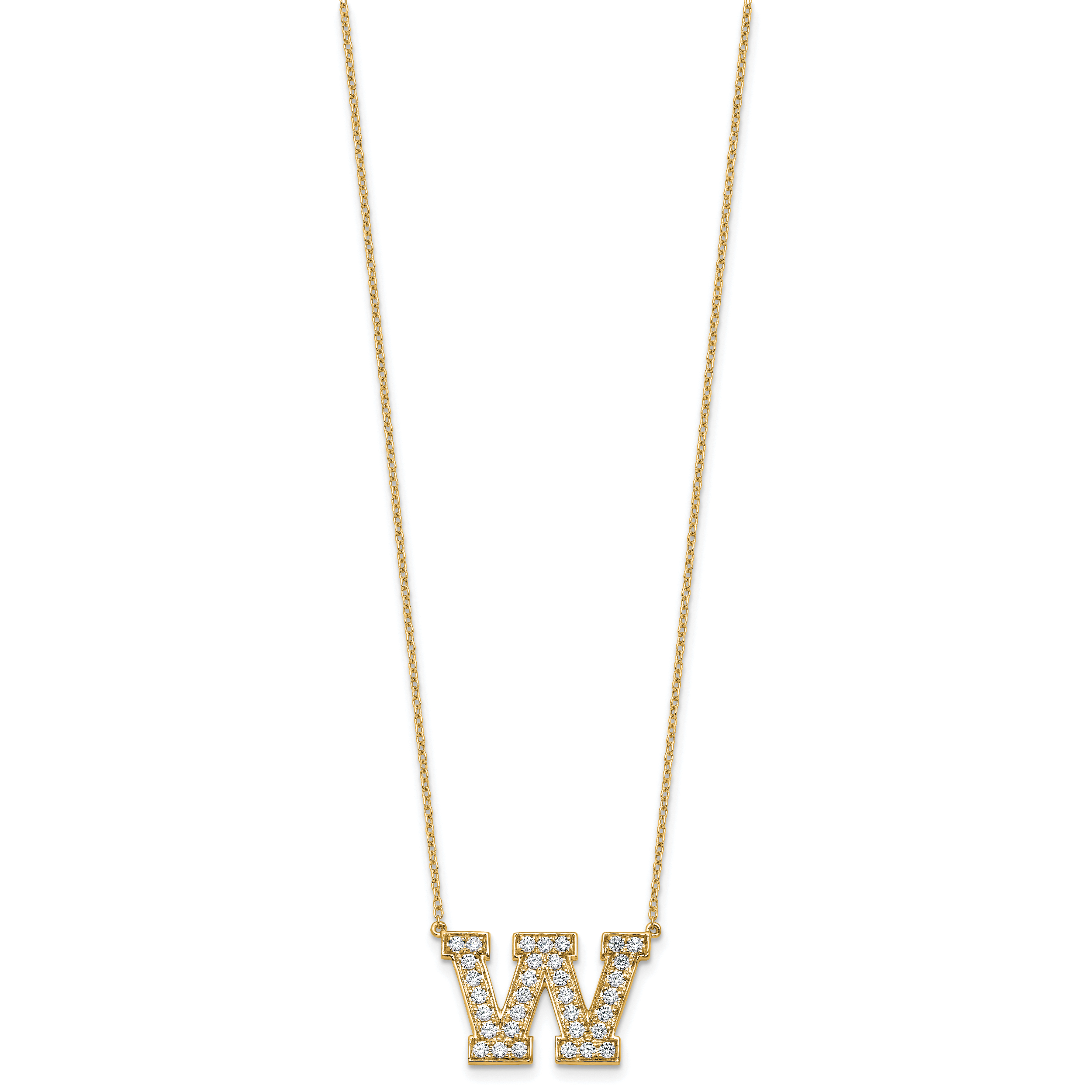14k 3/4 carat Lab Grown Diamond VS+ F+ Complete Letter W 18 inch Initial Necklace