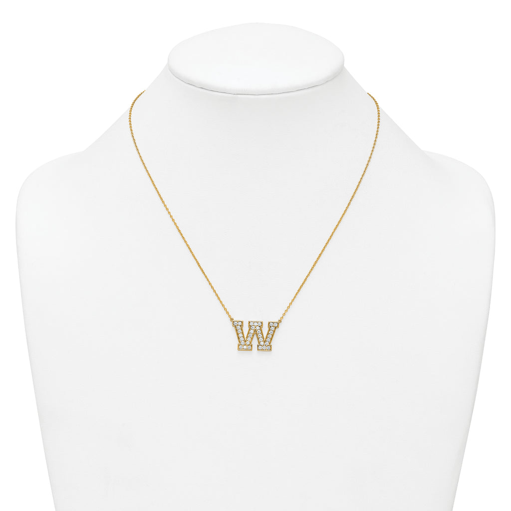 14k 3/4 carat Lab Grown Diamond VS+ F+ Complete Letter W 18 inch Initial Necklace