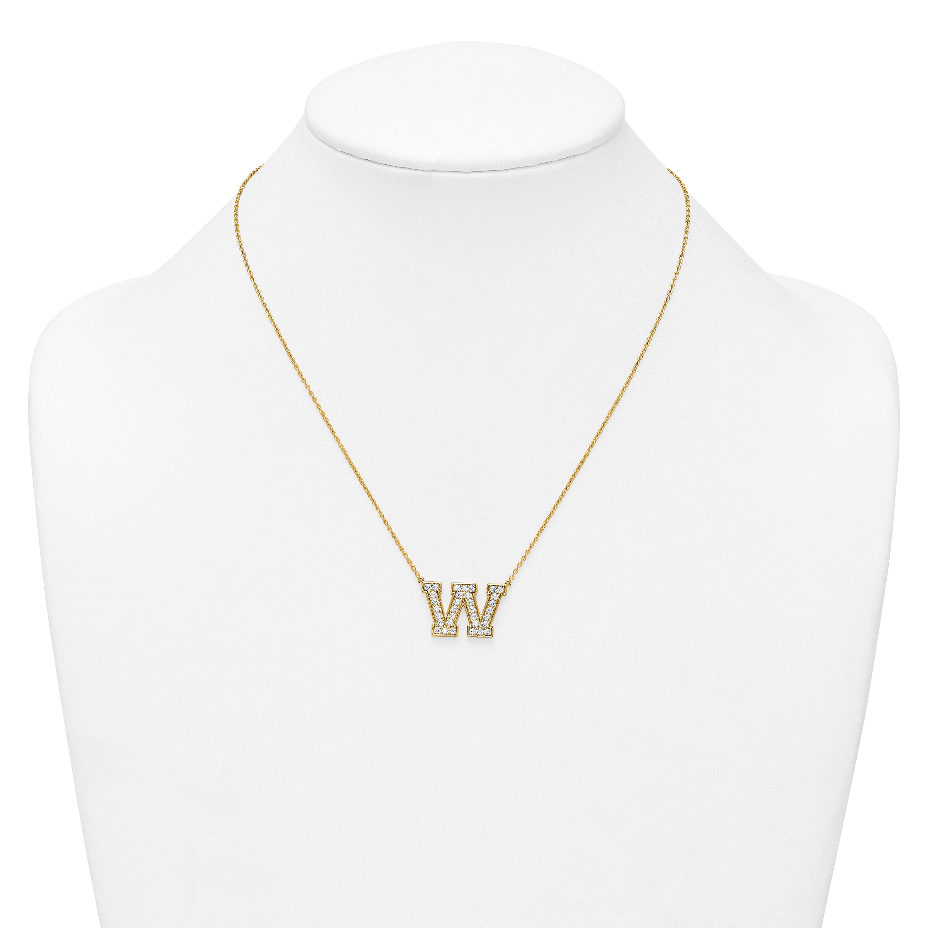 14k 3/4 carat Lab Grown Diamond VS+ F+ Complete Letter W 18 inch Initial Necklace