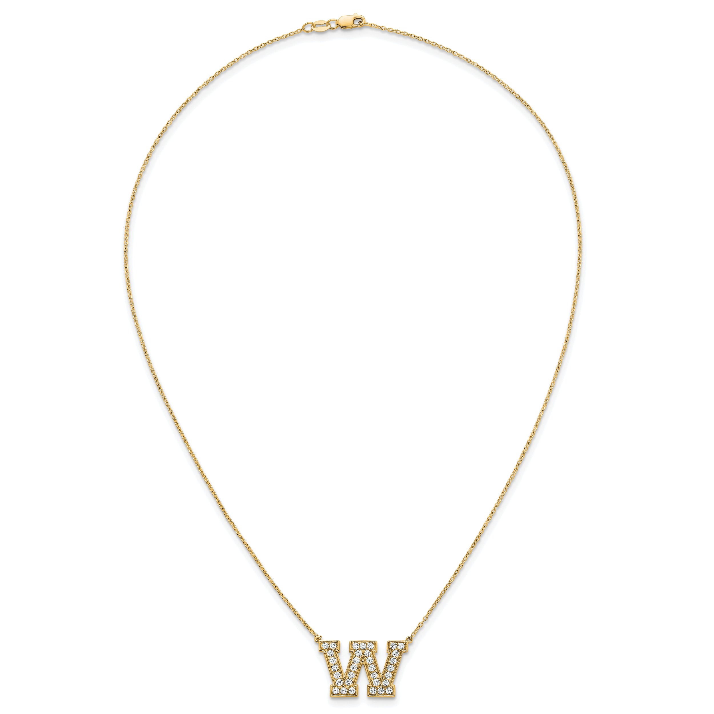 14k 3/4 carat Lab Grown Diamond VS+ F+ Complete Letter W 18 inch Initial Necklace