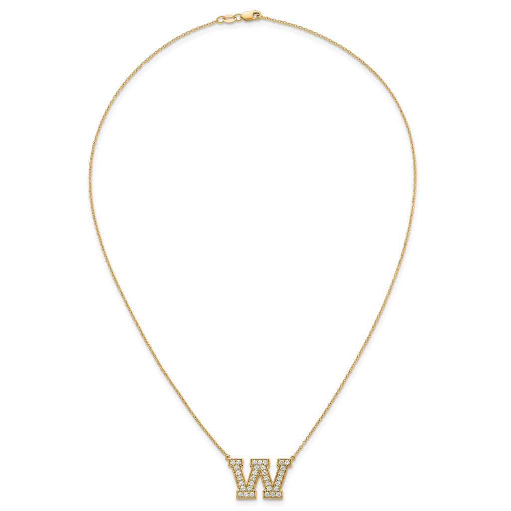 14k 3/4 carat Lab Grown Diamond VS+ F+ Complete Letter W 18 inch Initial Necklace