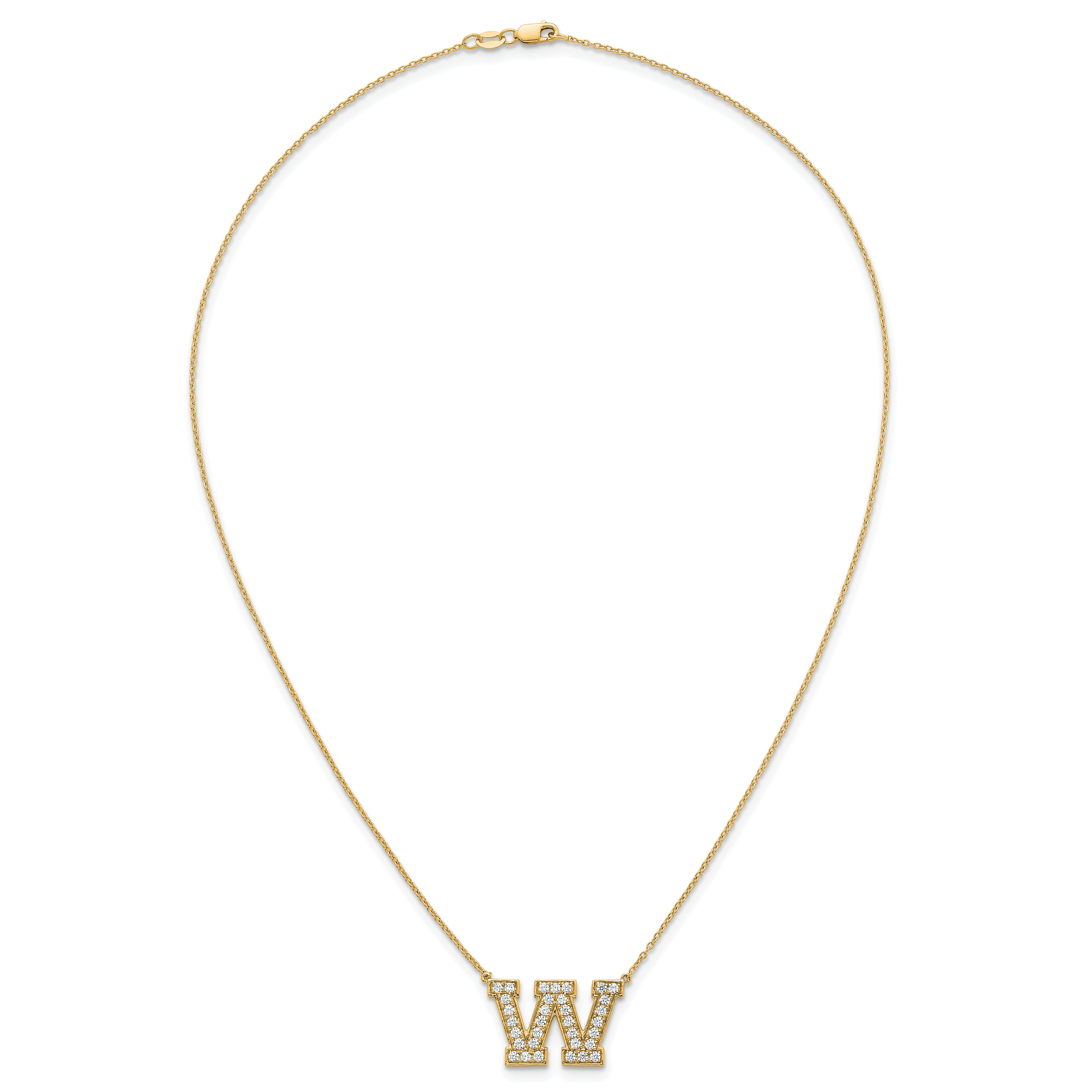 14k 3/4 carat Lab Grown Diamond VS+ F+ Complete Letter W 18 inch Initial Necklace
