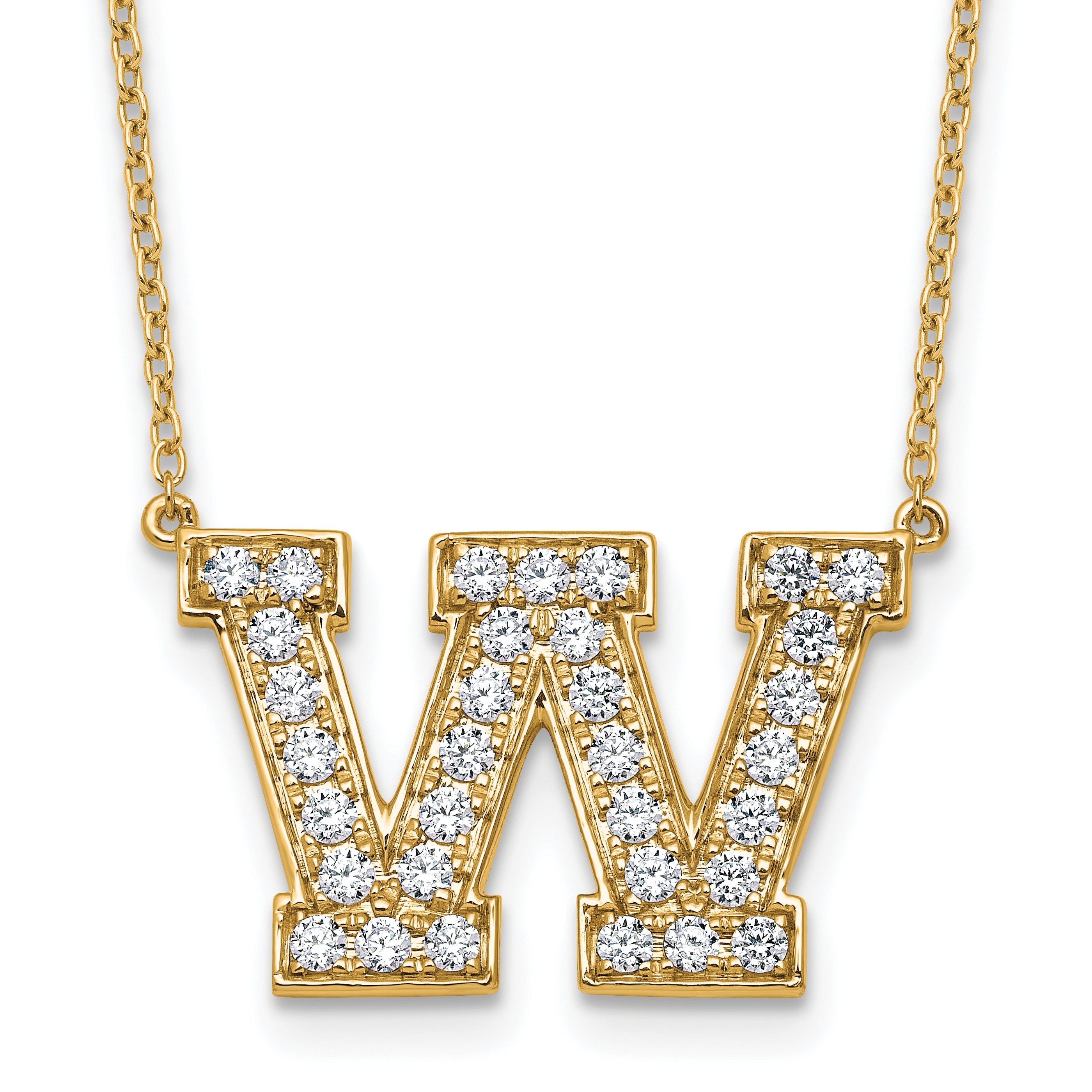 14k 3/4 carat Lab Grown Diamond VS+ F+ Complete Letter W 18 inch Initial Necklace