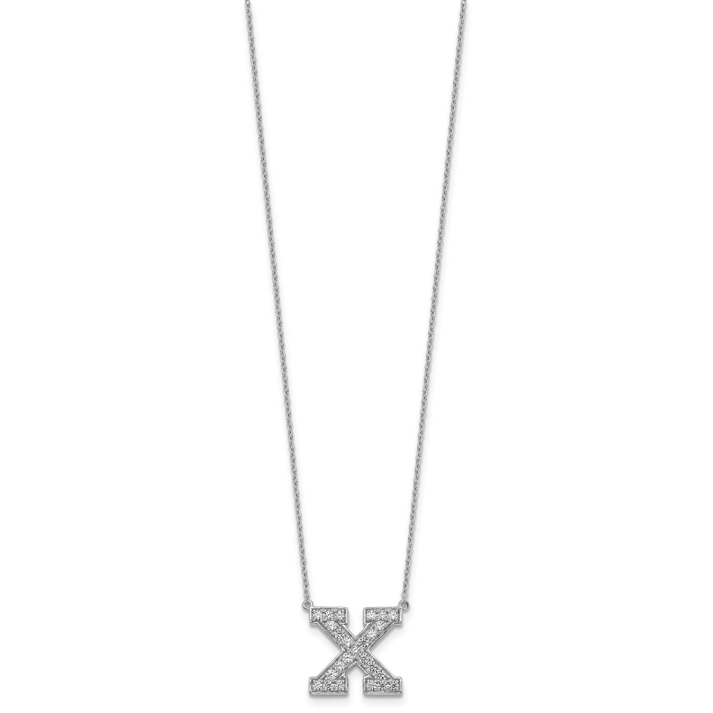 14k White Gold 1/2 carat Lab Grown Diamond VS+ F+ Complete Letter X 18 inch Initial Necklace