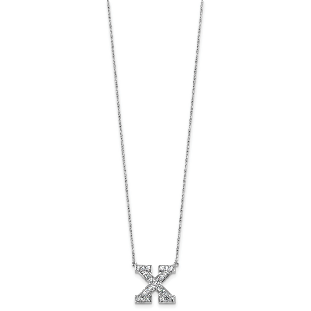 14k White Gold 1/2 carat Lab Grown Diamond VS+ F+ Complete Letter X 18 inch Initial Necklace